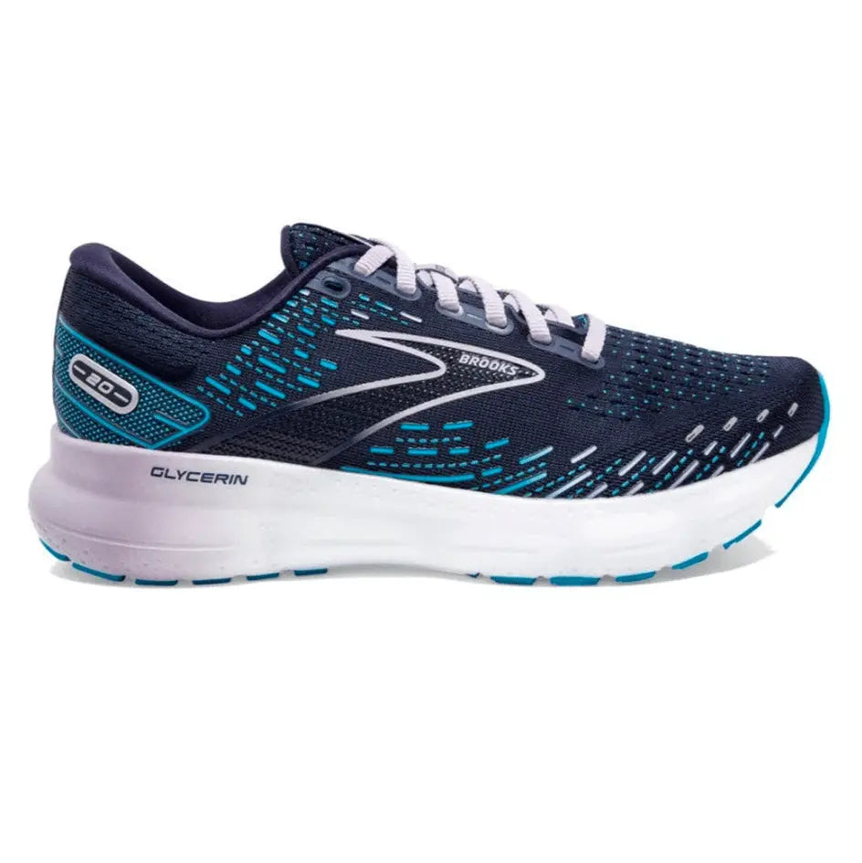 Women's Brooks Glycerin 20 Running Shoes (Wide Width) - Peacoat/Ocean/Lilac Color - Premium Cushioned Sneakers for Jogging, Walking & Gym Workouts
