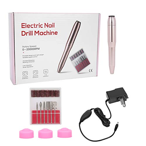 Professional Electric Nail Drill Machine Kit - Portable Nail Drill Pen for Manicure & Pedicure with 6 Drill Bits & Sanding Bands | Perfect for Home Salon, Nail Art Design & Professional Nail Care (Gold)