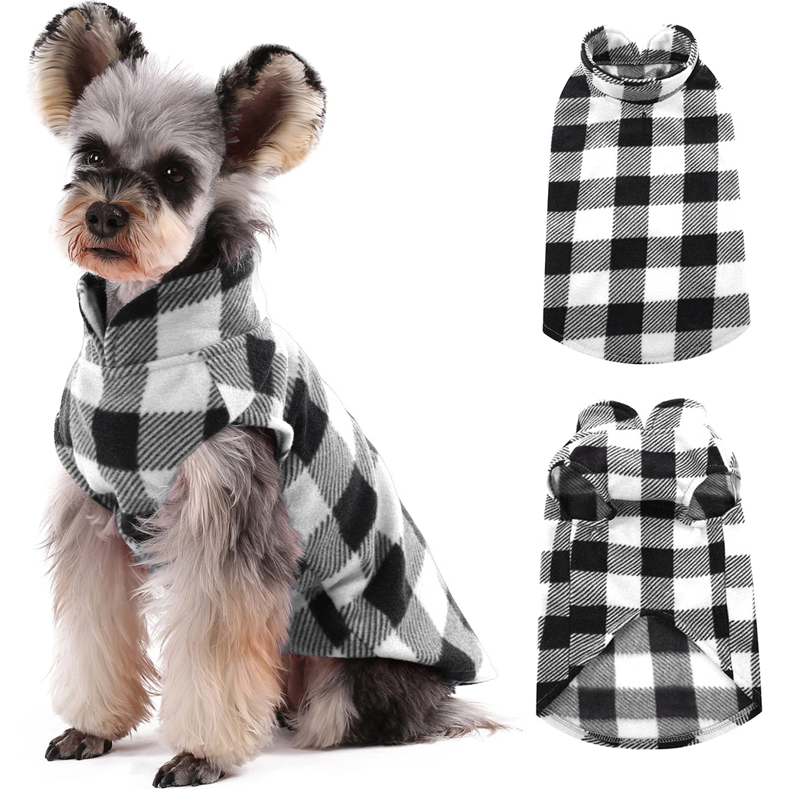 Kuoser Stretch Dog Fleece Vest - Soft Plaid Dog Sweater for Small Dogs & Cats | Warm Winter Pullover Coat for Teddy, Chihuahua & Yorkshire Terriers | Leash Hole Design | Perfect for Outdoor Walks & Indoor Cozy Time