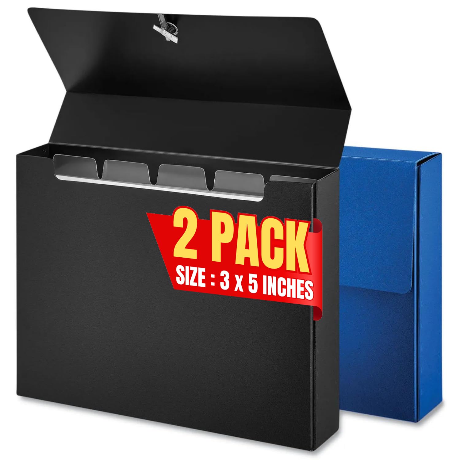 1InTheOffice 3x5 Index Card Box with Dividers - 2-Pack Poly Plastic Storage Box for Organizing Notes, Recipes & Flashcards | Perfect for Office, School & Home Use