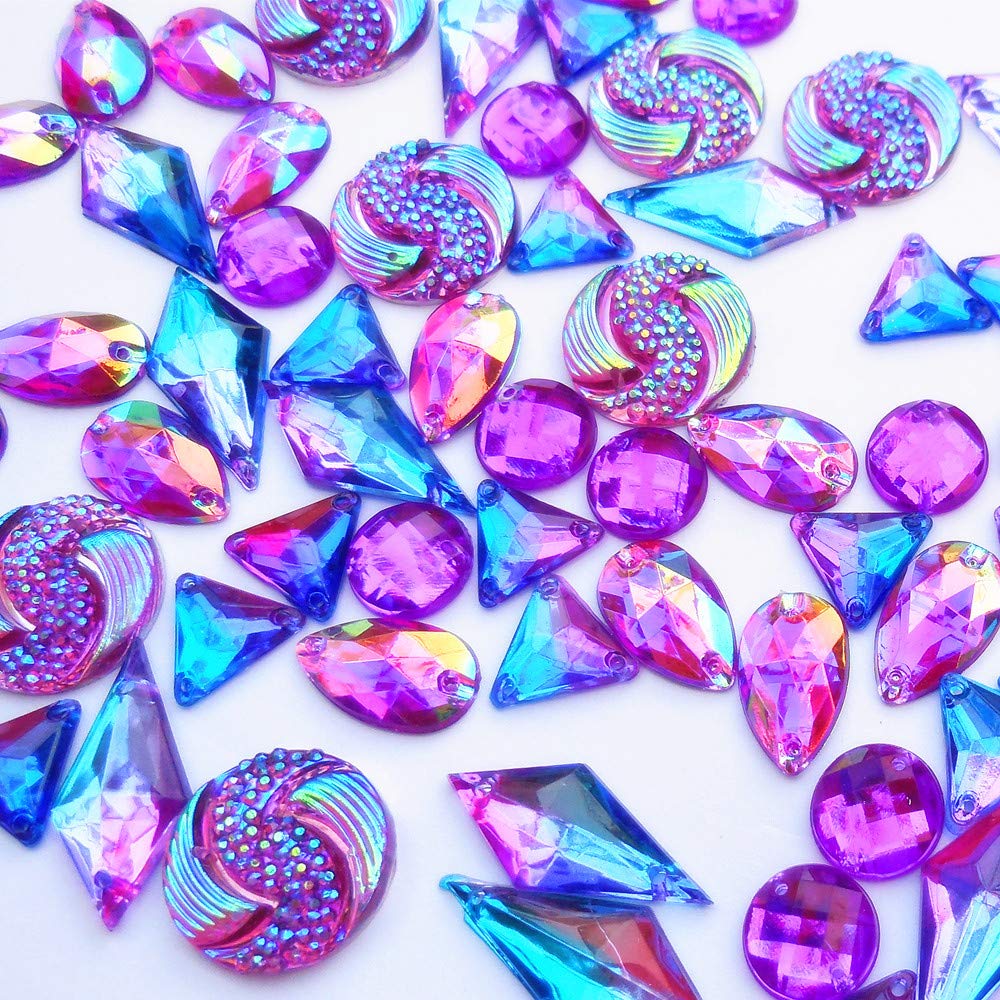 80Pcs Mixed Shape Purple AB Resin Rhinestone Beads for DIY Crafts, Sewing, Wedding Dresses, Evening Gowns, and Clothing Decoration - Perfect for Bridal Accessories, Costume Design, and Home Décor