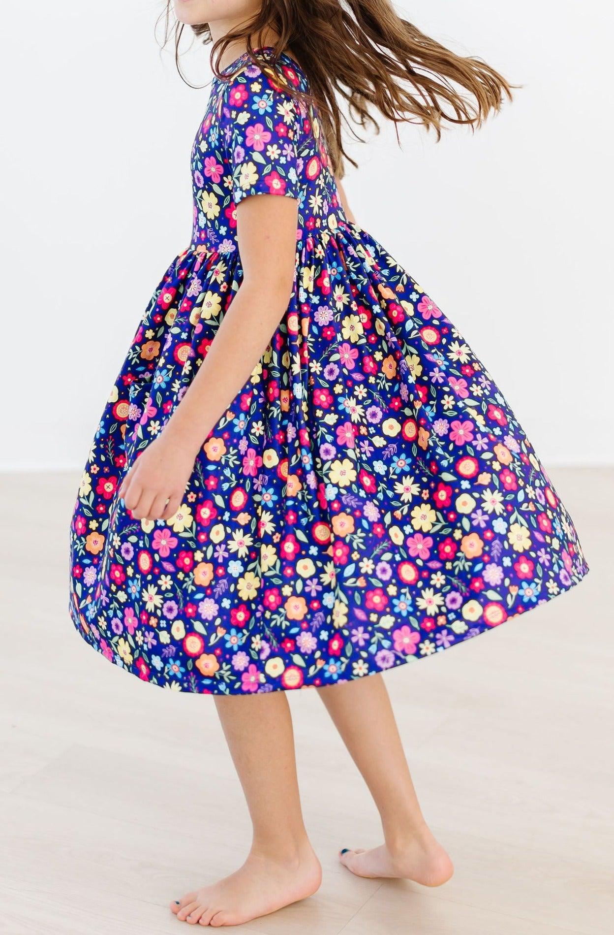 Pick a Posy Short Sleeve Pocket Twirl Dress - Floral Summer Dress for Girls, Perfect for Parties, Weddings & Outdoor Play