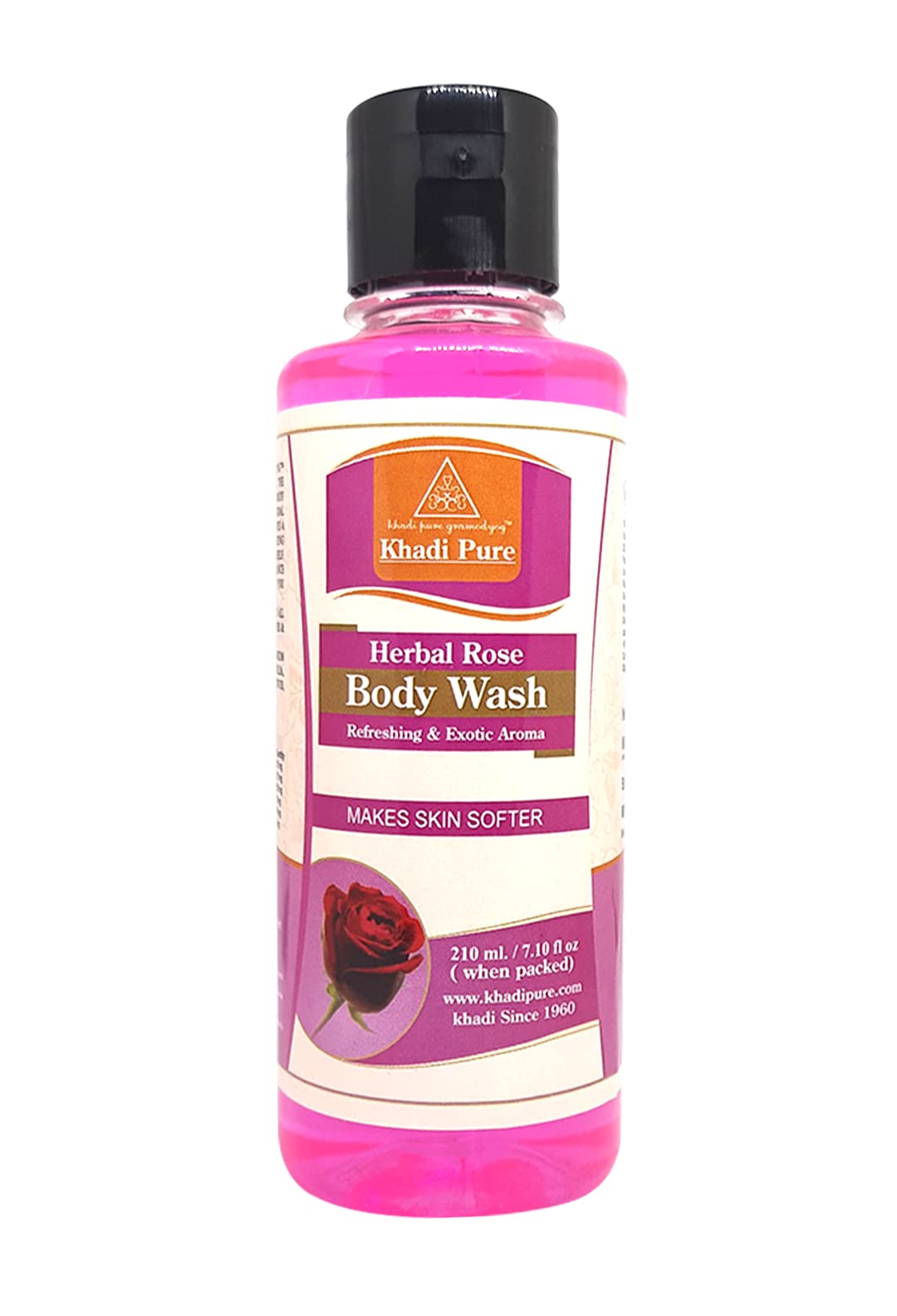 Khadi Pure Herbal Rose Body Wash - 210ml | Natural & Organic Body Cleanser for Soft Skin | Perfect for Daily Shower & Spa Relaxation