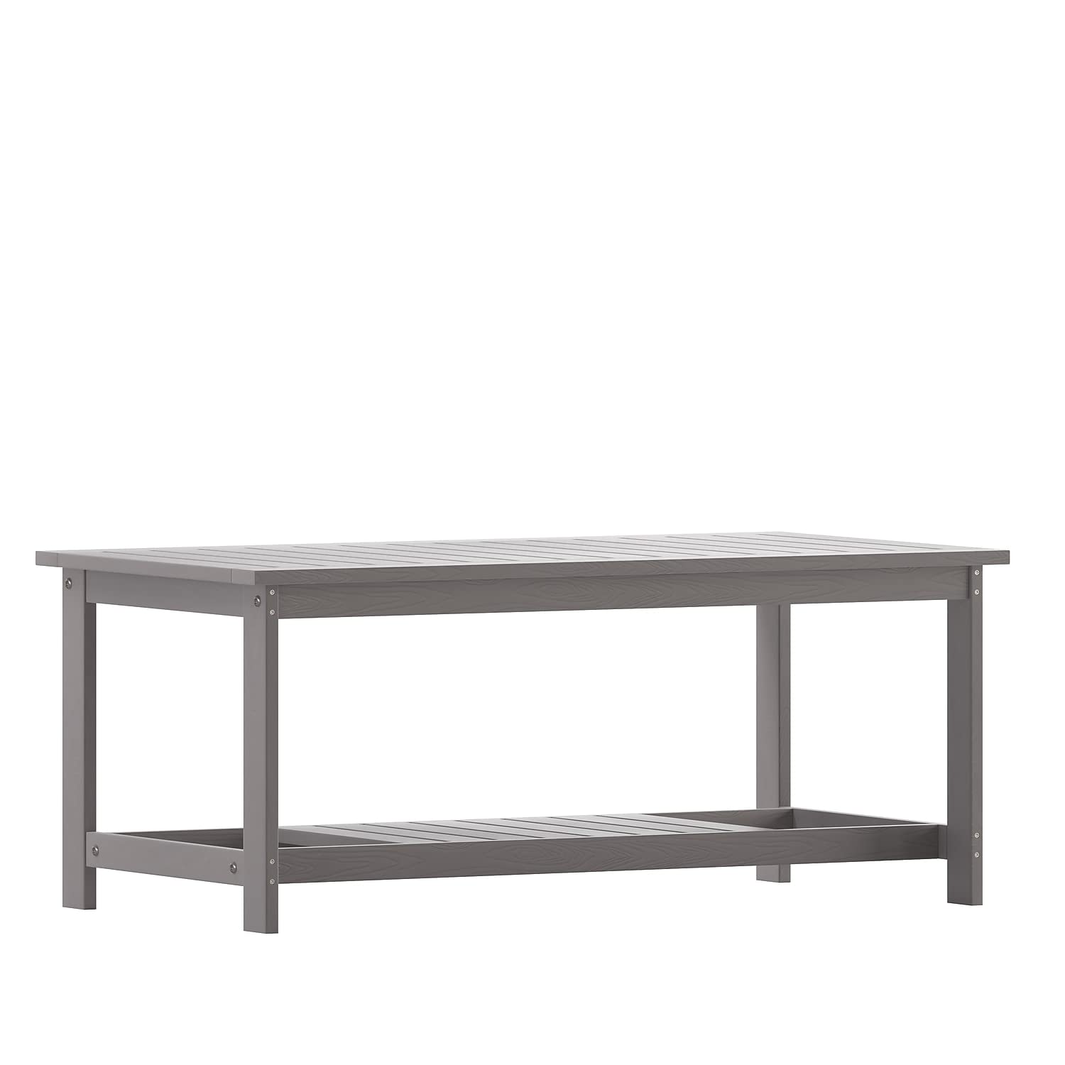 Flash Furniture Charlestown Two-Tier Commercial-Grade Adirondack Coffee Table - Gray Poly Resin Wood Finish - All-Weather Outdoor Furniture - Slatted Shelf Design - Perfect for Patio, Garden, and Poolside Decor