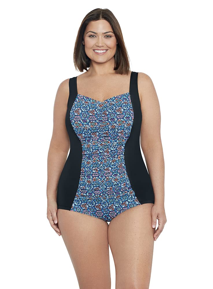 Penbrooke Shape Solver Women's Plus Size One Piece Swimsuit with Shirred Front & Princess Seams - Flattering Swimwear for Curvy Women | Perfect for Beach Vacations, Pool Parties & Summer Getaways