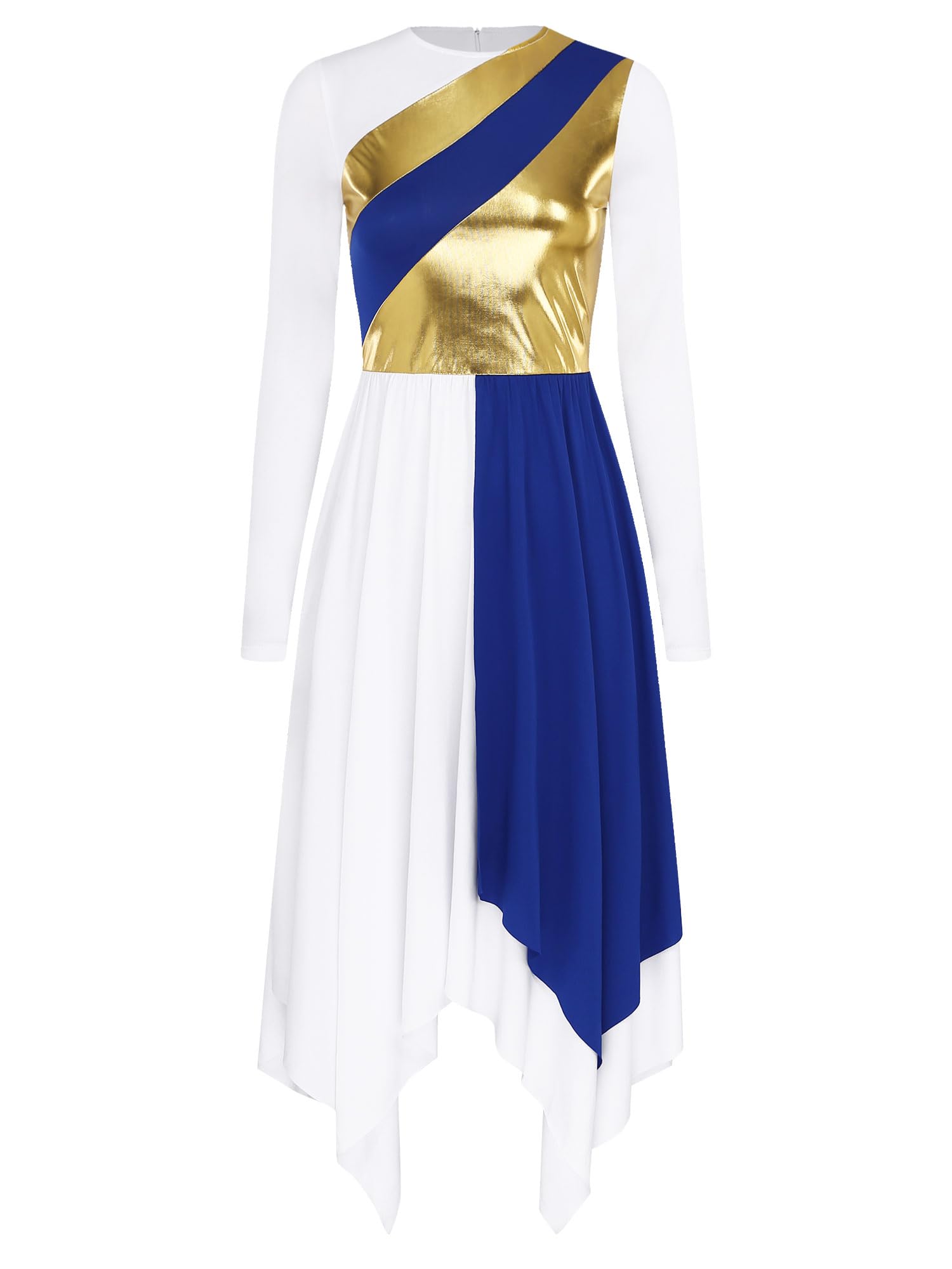 JEYPINMI Women's Worship Dance Dress - Color Block Liturgical Tunic for Praise, Celebration & Lyrical Performance | Church Service, Choir Outfit, Religious Events Costume