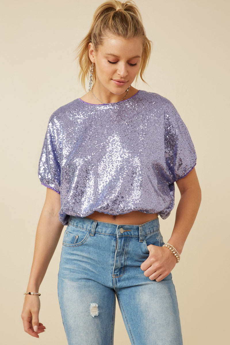 Women's Sparkly Sequined Short Sleeve Dolman Top - Party Wear, Night Out, Club Outfit, Casual Chic Blouse for Women