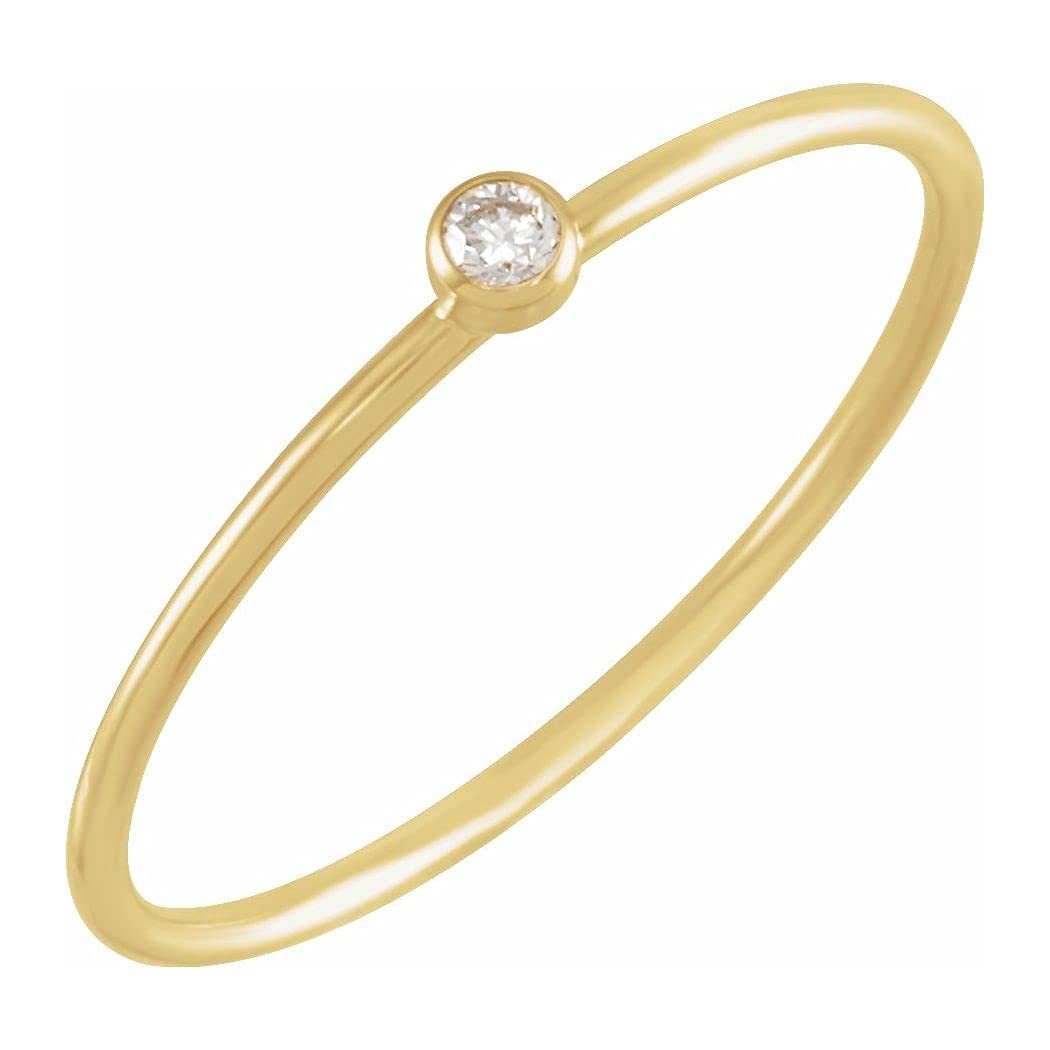 14K Yellow Gold 2mm Round Polished Diamond Stackable Ring for Women - 0.03 Carat, Size 4-10 - Perfect for Everyday Wear, Anniversary Gifts & Bridal Jewelry