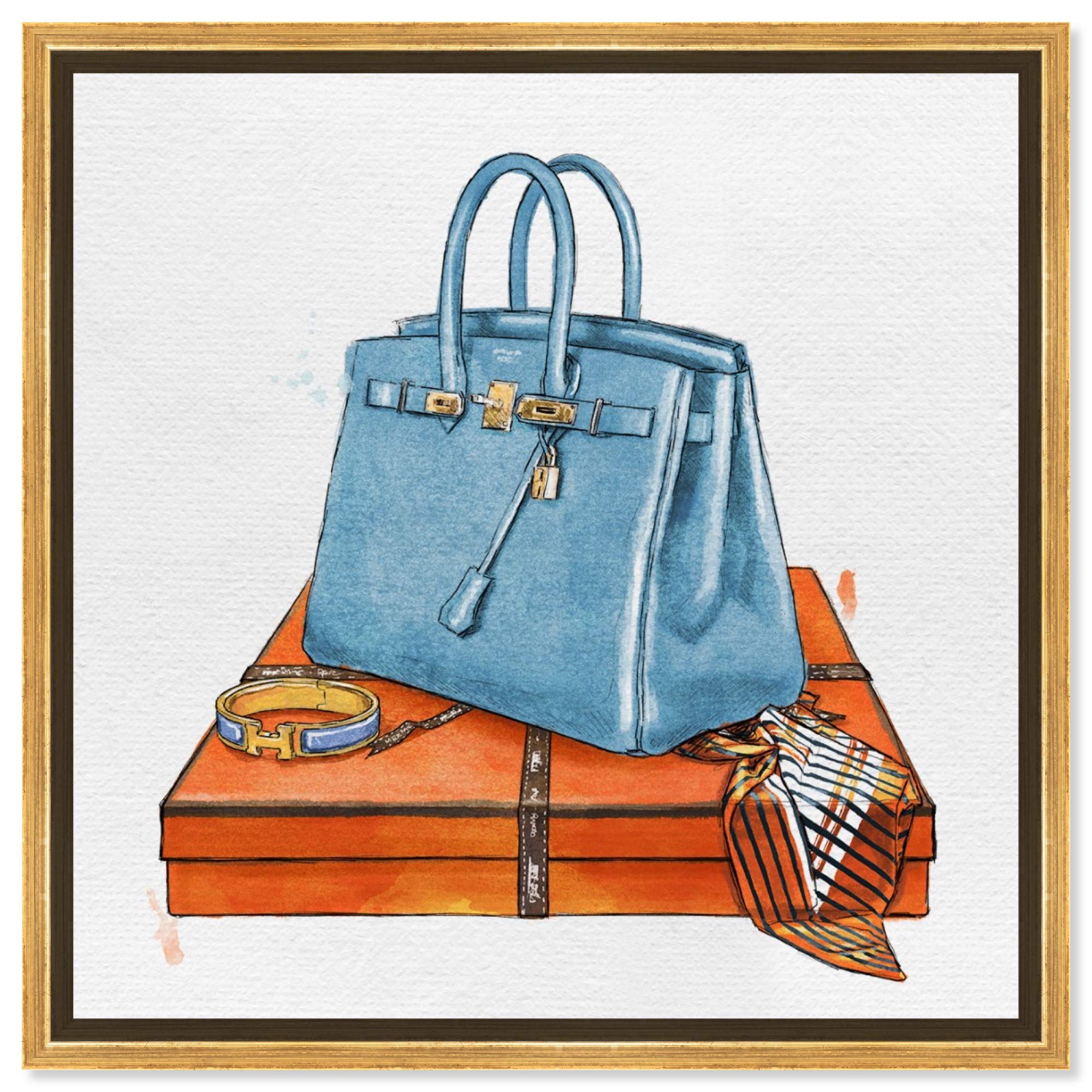 Oliver Gal Artist Co. 'My Bag Collection III' Fashion Wall Art - 30x30 Inch Blue & Orange Canvas Print for Home Decor | Perfect for Living Room, Bedroom or Office Wall Display