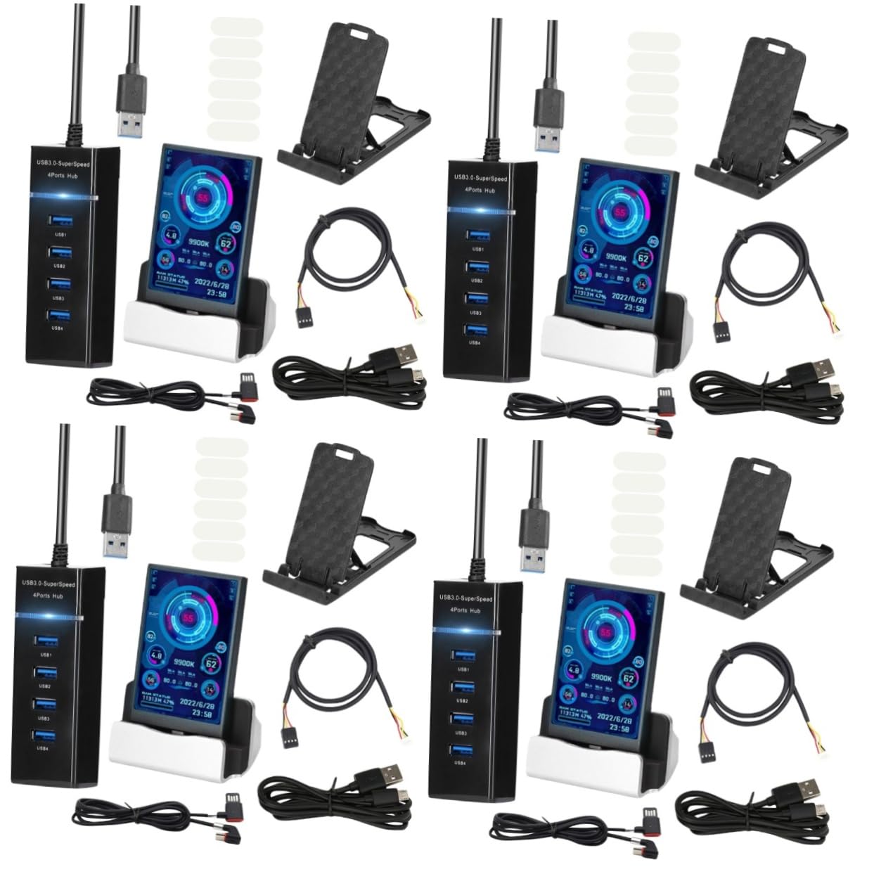OSALADI 4-Piece Mini Secondary Computer Monitor - USB-Powered LCD Display for CPU Temp & Data Monitoring - Perfect for PC Case, HDD Enclosure & Mini PC Setups - Ideal for Gaming Rigs, Workstations & Server Monitoring