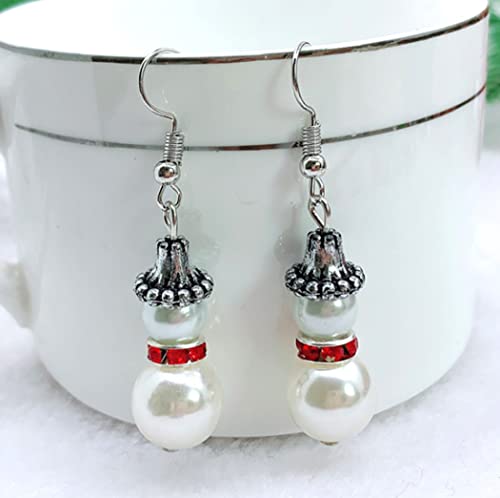 Eaytmo Christmas Snowman Hoop Earrings - Silver Pearl Crystal Dangle Earrings for Women & Girls | Festive Holiday Jewelry Gift for Christmas Parties & Winter Celebrations