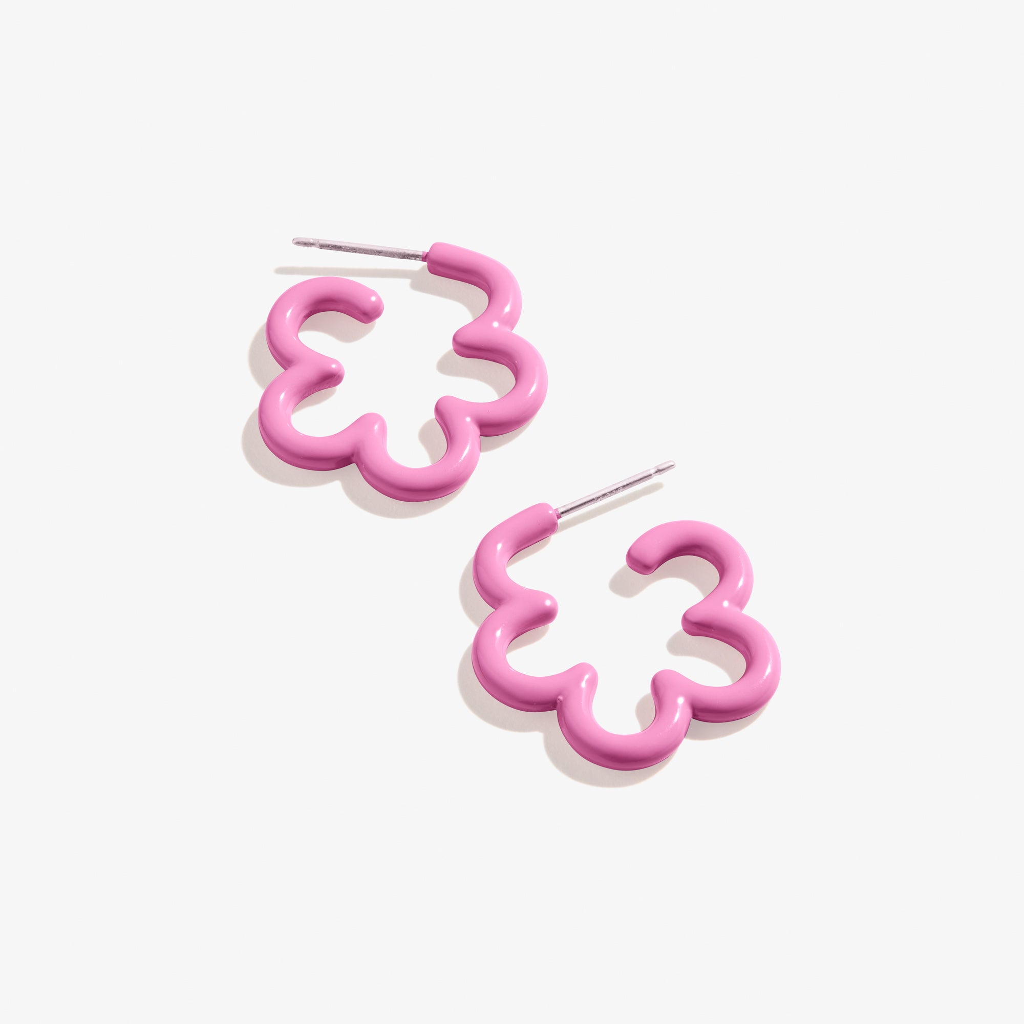 Pink Floral Huggie Hoop Earrings for Women - Dainty Rose Gold Small Hoops for Everyday Wear, Date Night & Gift Giving