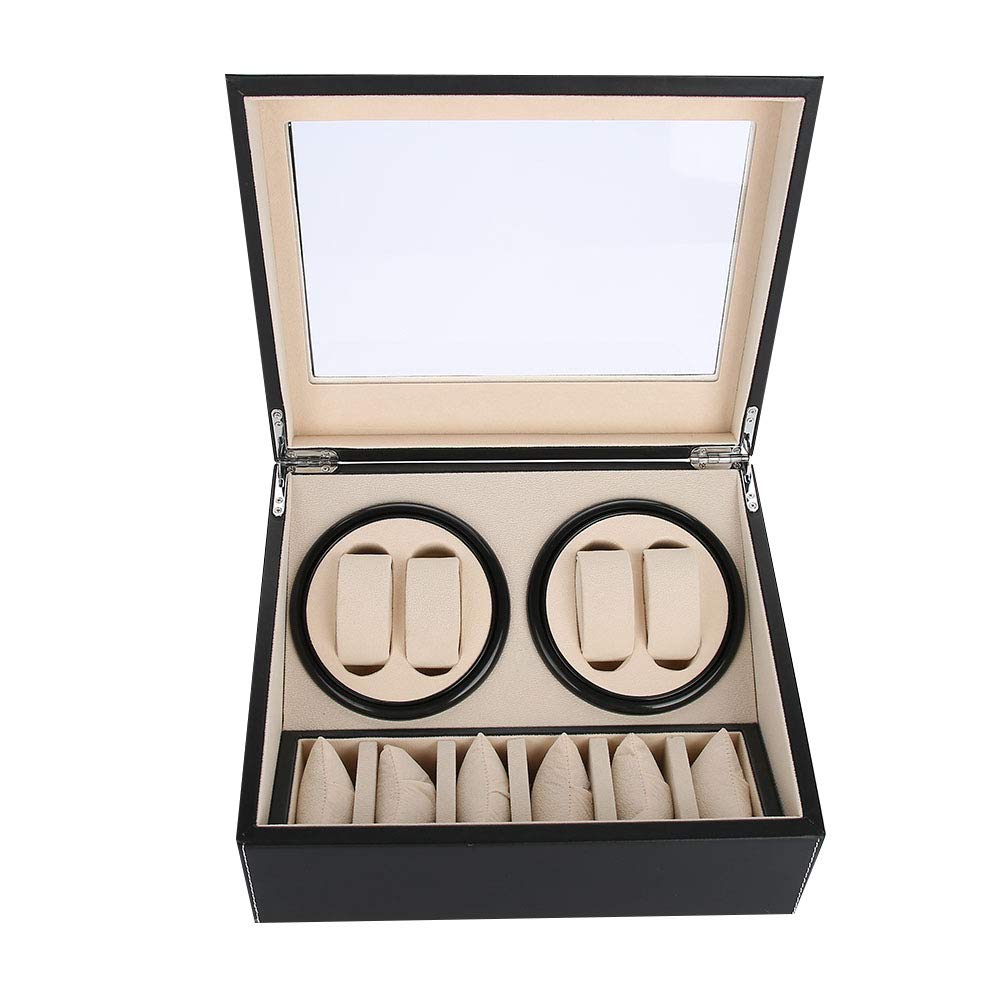 Premium Zerone Automatic Watch Winder - 4 Watch Display Case with 6 Storage Grids, Quiet Motor for Automatic Watches (12.2 x 9.4 x 7.1 inches) - Perfect for Watch Collections, Display & Safe Storage at Home or Office