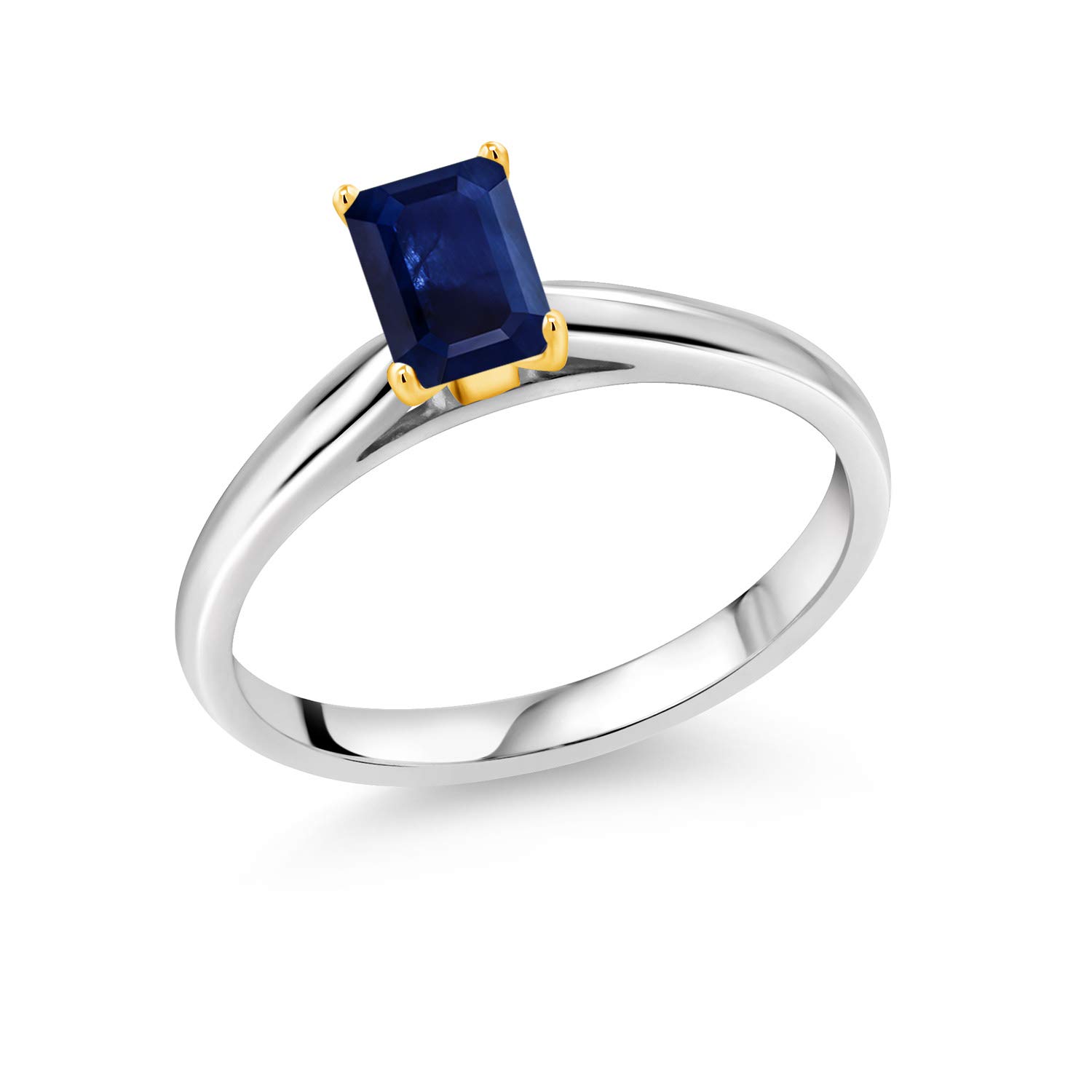 1.56 Ct Octagon Blue Sapphire Ring - 10K White Gold with Yellow Gold Prongs | Gem Stone King | Elegant Engagement, Wedding & Anniversary Jewelry Gift