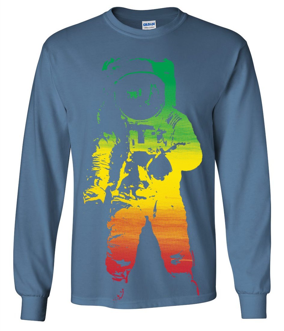 Space Astronaut Man on The Moon Rasta Long Sleeve T-Shirt - Vintage NASA Inspired Graphic Tee for Men - Perfect for Stargazing, Music Festivals & Casual Wear