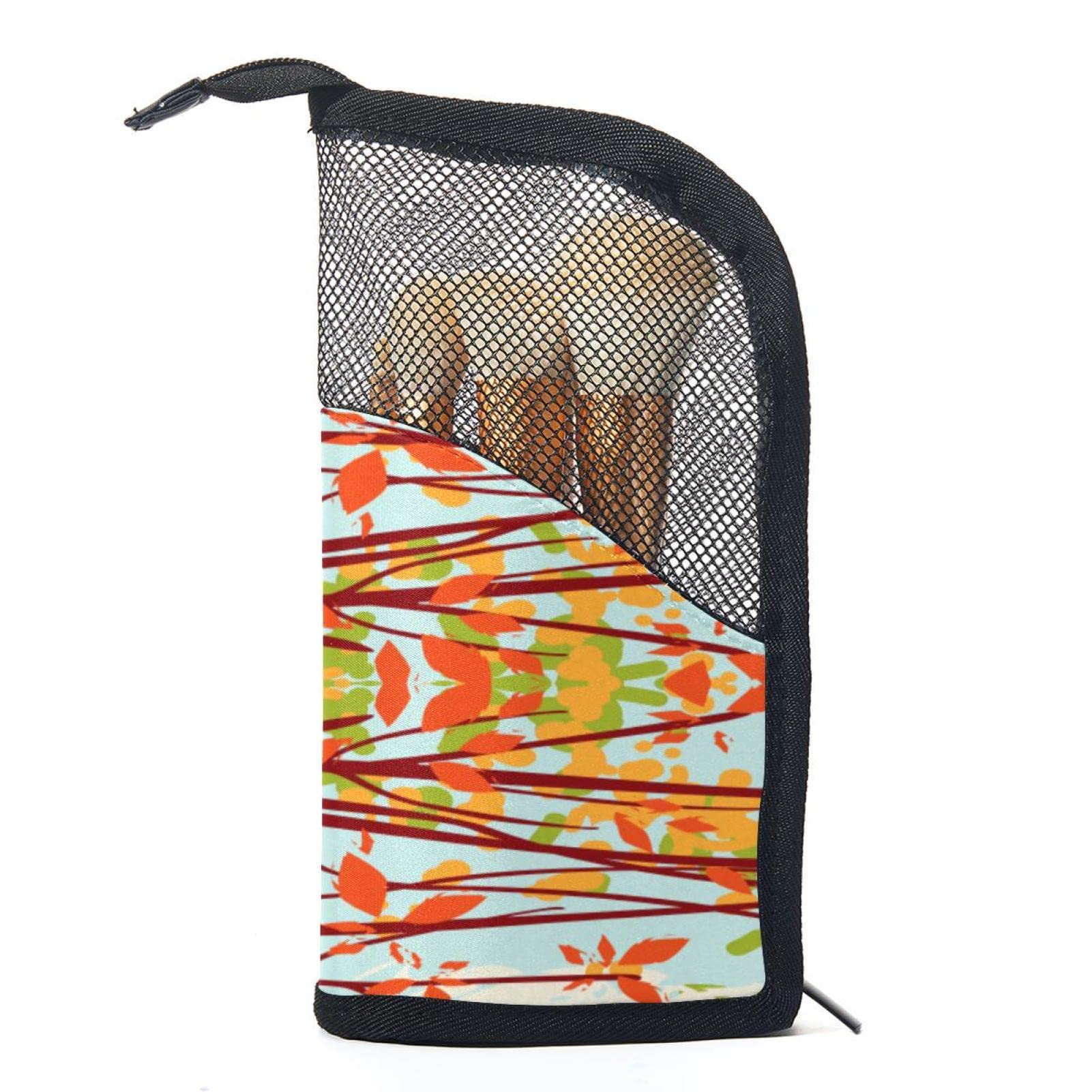 12-Piece Makeup Brush Organizer Bag with Autumn Leaves Design - Portable Travel Cosmetic Brush Holder Case for Professional & Home Use