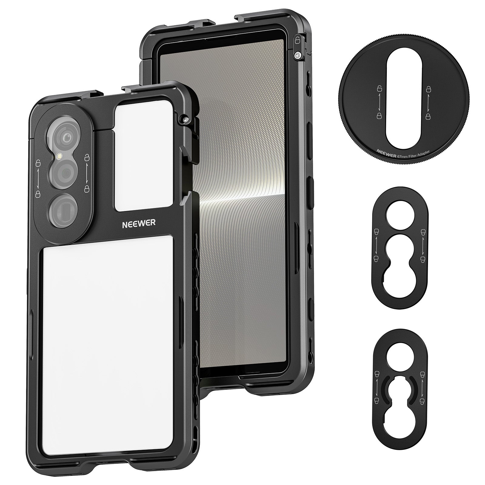 NEEWER PA086/PA087 Smartphone Cage Mount for Sony Xperia PRO I & Xperia 1 V - Durable Aluminum Alloy Phone Rig with Cold Shoe Mount & 1/4