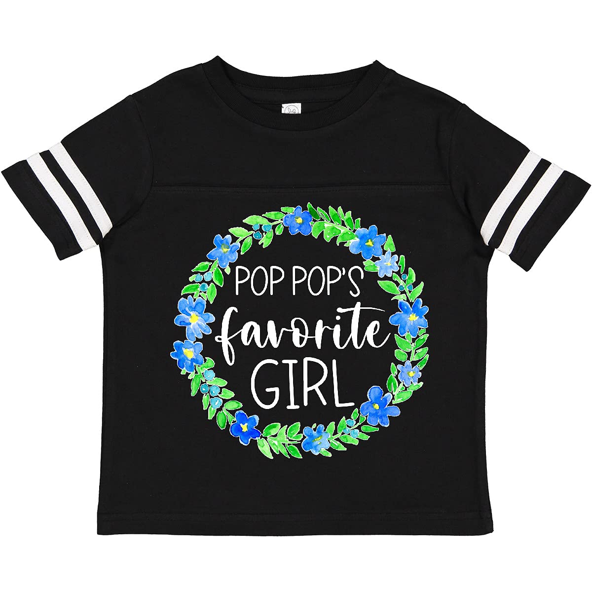 Inktastic Pop Pop's Favorite Girl Blue Floral Wreath Toddler T-Shirt - Cute Baby Girl Outfit for Family Photos, Birthday Parties & Grandparents Day Gifts