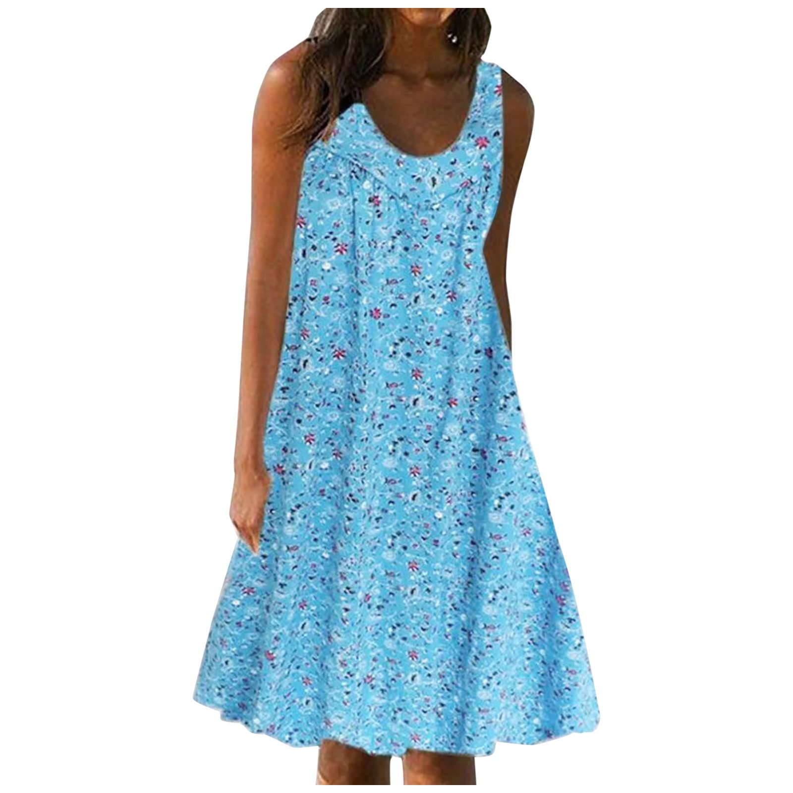 Women's Casual Summer Mini Sun Dress - Sleeveless Solid O-Neck Beach Gown for Plus Size | Perfect for Beach Vacations, Pool Parties & Summer Outings