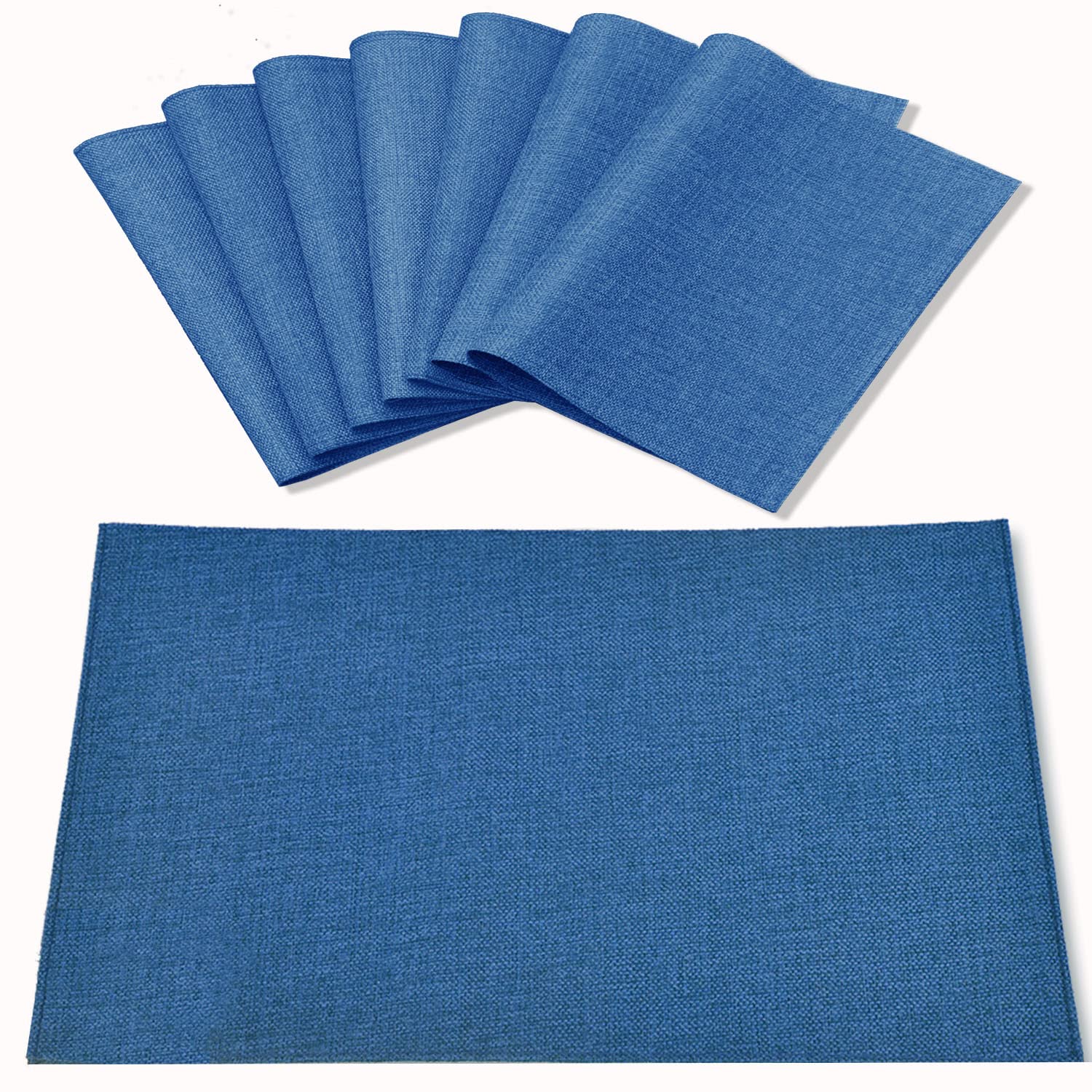 Premium 8-Piece Linen-Like Polyester Placemats Set - Machine Washable, Heat Resistant & Wrinkle-Free Thick Dining Table Mats for Kitchen & Formal Occasions (Navy Blue) | Perfect for Everyday Meals, Dinner Parties & Holiday Gatherings