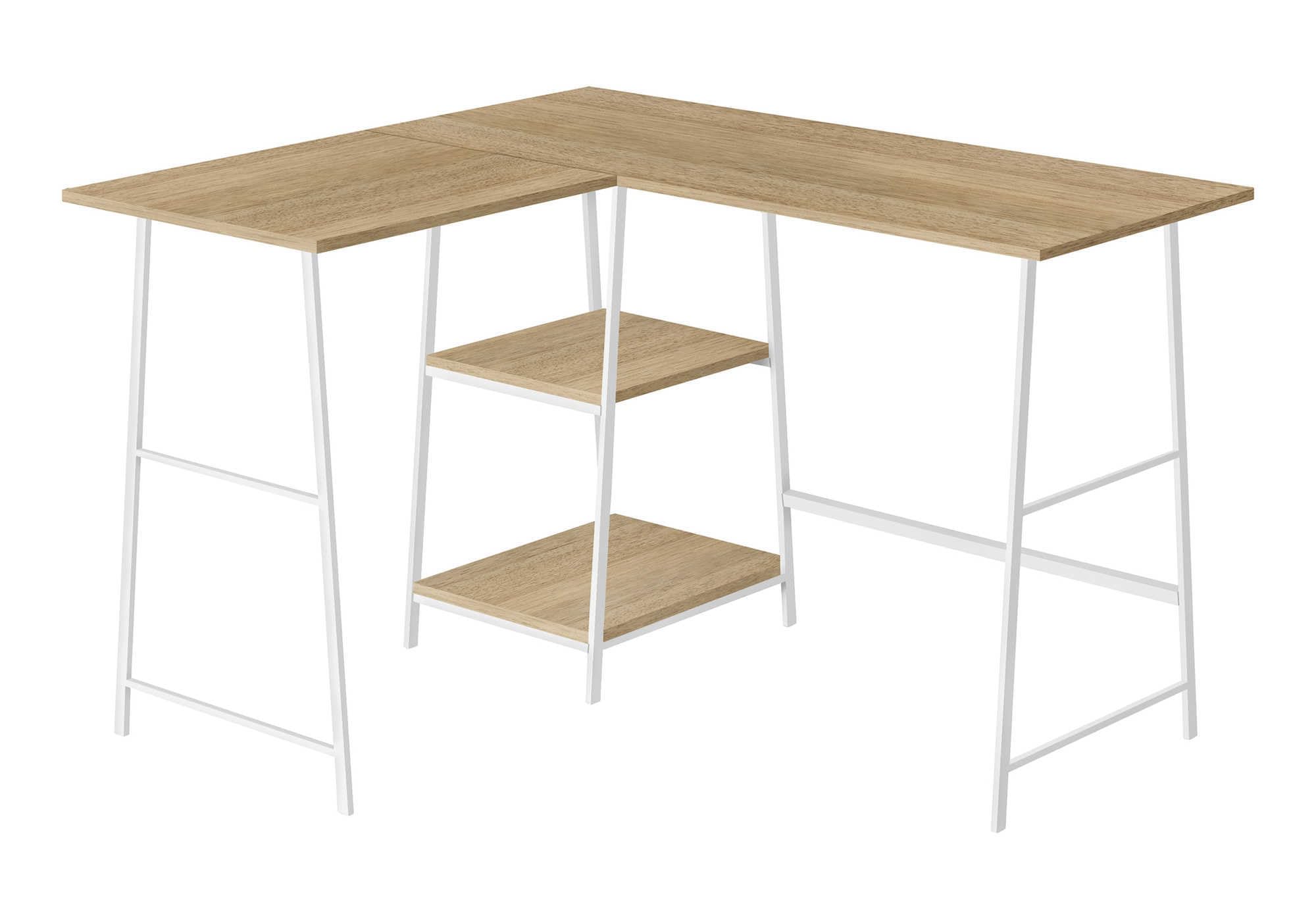 Monarch Specialties 7597 Corner Computer Desk with Storage Shelves - 48 Inch L-Shaped Home Office Desk for Work & Laptop - Metal Frame & Laminate Surface in Natural White - Contemporary Design (42