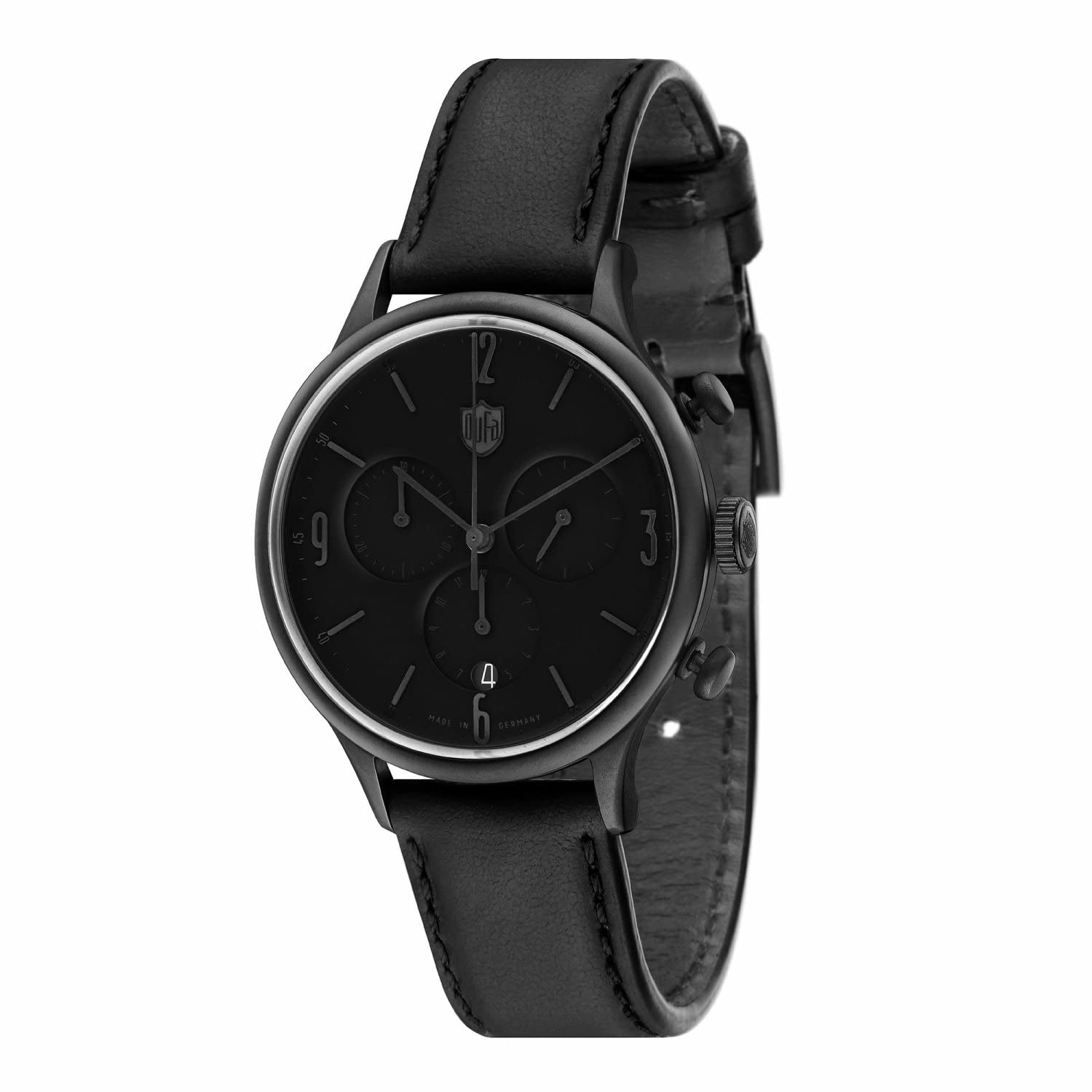 Dufa Men's Van Der Rohe Chrono DF-9002-0A Swiss Chronograph Watch - Black Genuine Leather Strap, Water Resistant, Date Display - Perfect for Business, Formal Events & Everyday Wear
