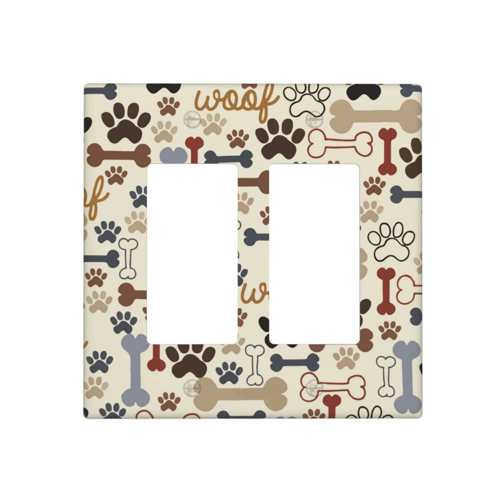 Dog Paw Print Light Switch Cover - Decorative Double Rocker Wall Plate (2 Gang, 4.5x4.5 inch) for Kitchen, Bedroom, Nursery - Pet Lover Home Decor & Girls Room Accessories - Perfect for Dog-Themed Rooms, Pet-Friendly Spaces & Animal Lover Gifts