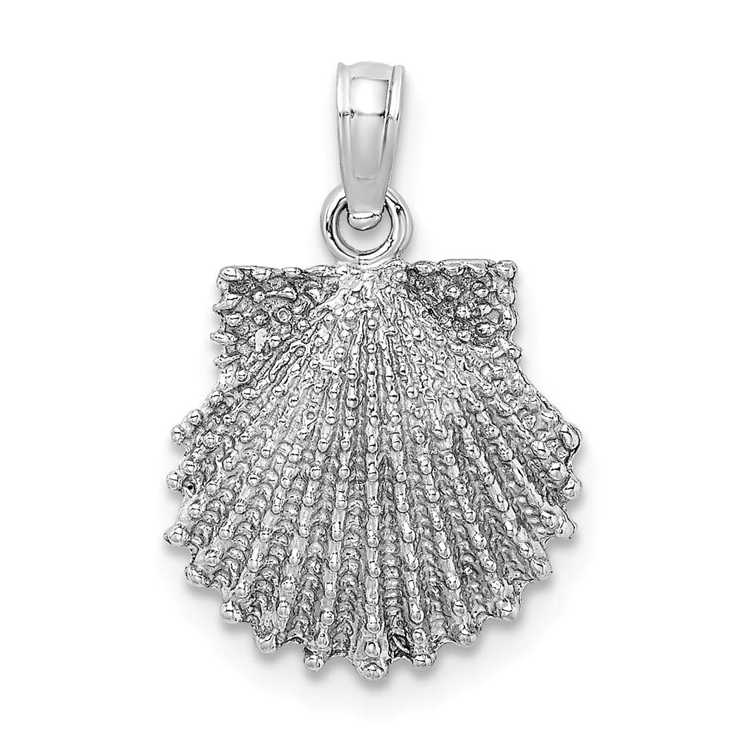 14K White Gold Scallop Shell Charm Pendant Necklace - 13.8x13.5mm Shell Beaded Jewelry Gift for Women - Perfect for Beach Weddings, Anniversary Gifts & Everyday Elegance
