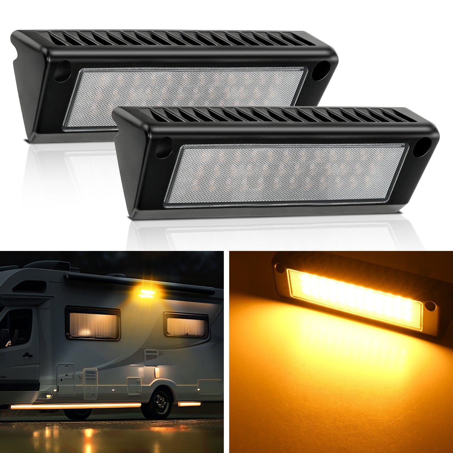 2PCS 9 Inch RV Porch Lights - Amber LED Exterior Lights, Black Aluminum Housing for Campers, Trailers & Motorhomes - Perfect for Nighttime Safety & Outdoor Camping Lighting