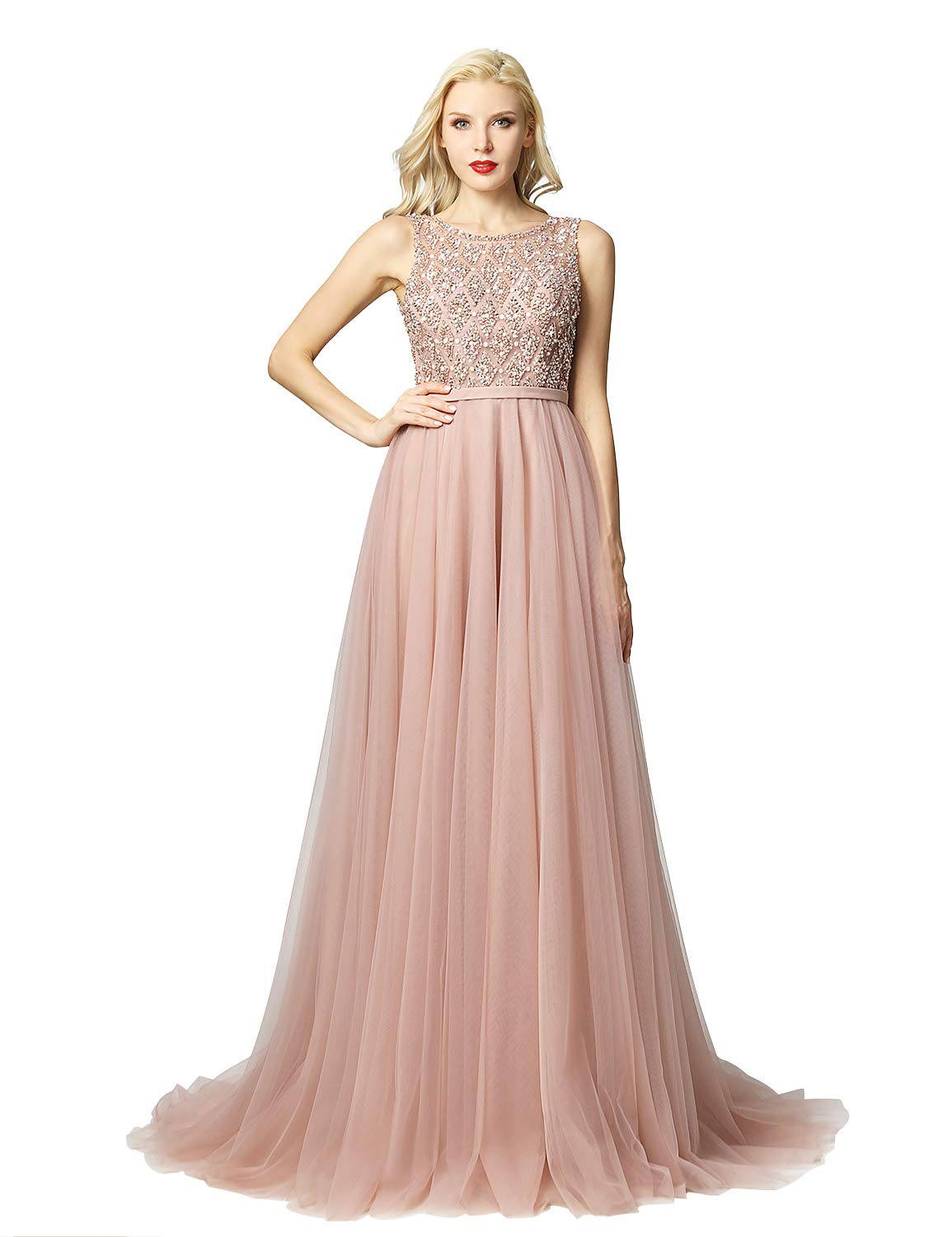 Sarahbridal Women's Elegant Chiffon Long Prom Dress with Beaded Sequin Details - Cap Sleeve Bridesmaid Gowns for Weddings, Parties & Formal Events