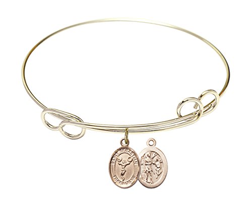 7 1/2 Inch Round Double Loop Bangle Bracelet with St. Sebastian Charm - Cheerleader Jewelry, Religious Bracelet for Women - Perfect for Cheerleading Events, Church Occasions & Everyday Wear