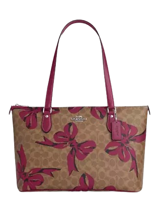 Coach Signature Canvas Gallery Tote Bag with Bow Print - Stylish Women's Handbag for Work, Travel & Everyday Use