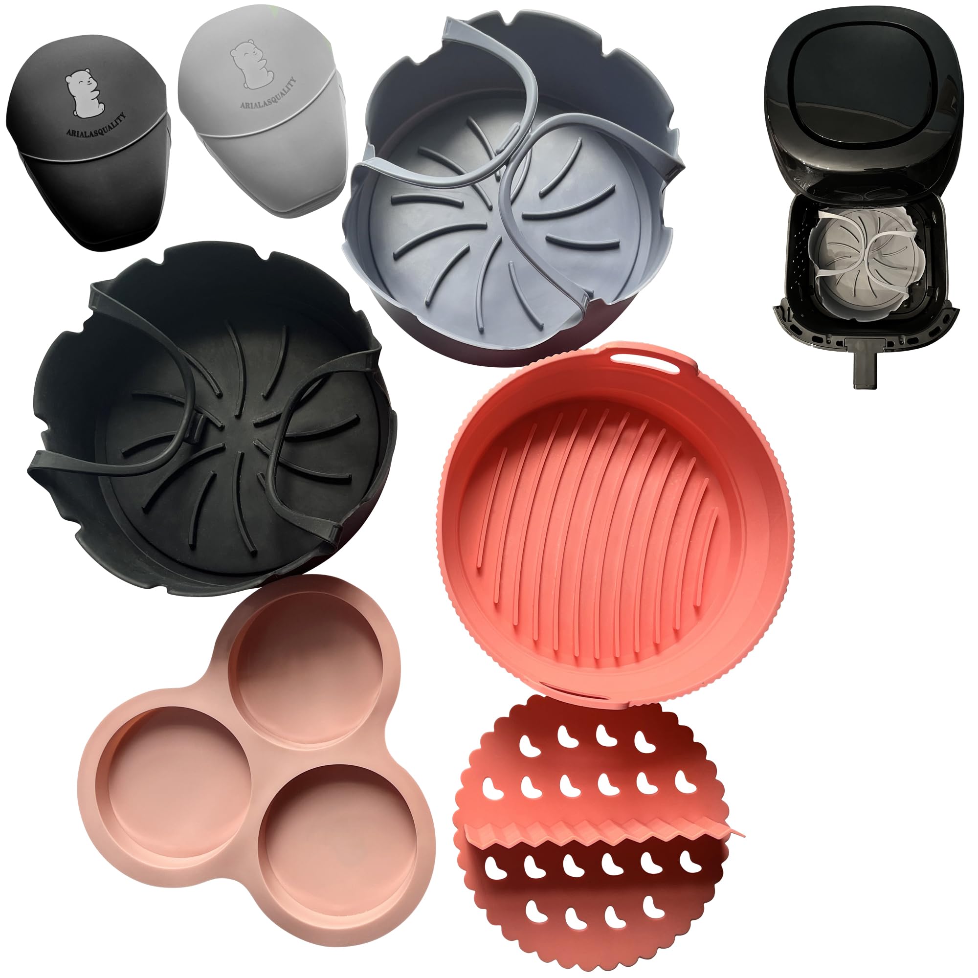 7-Piece Air Fryer Accessories Set - Non-Stick Silicone Liners, Egg Bite Mold & Reusable Basket Liner for Healthy Cooking | Perfect for Air Fryer XL, Instant Pot & Ninja Foodi | Bake, Roast & Meal Prep