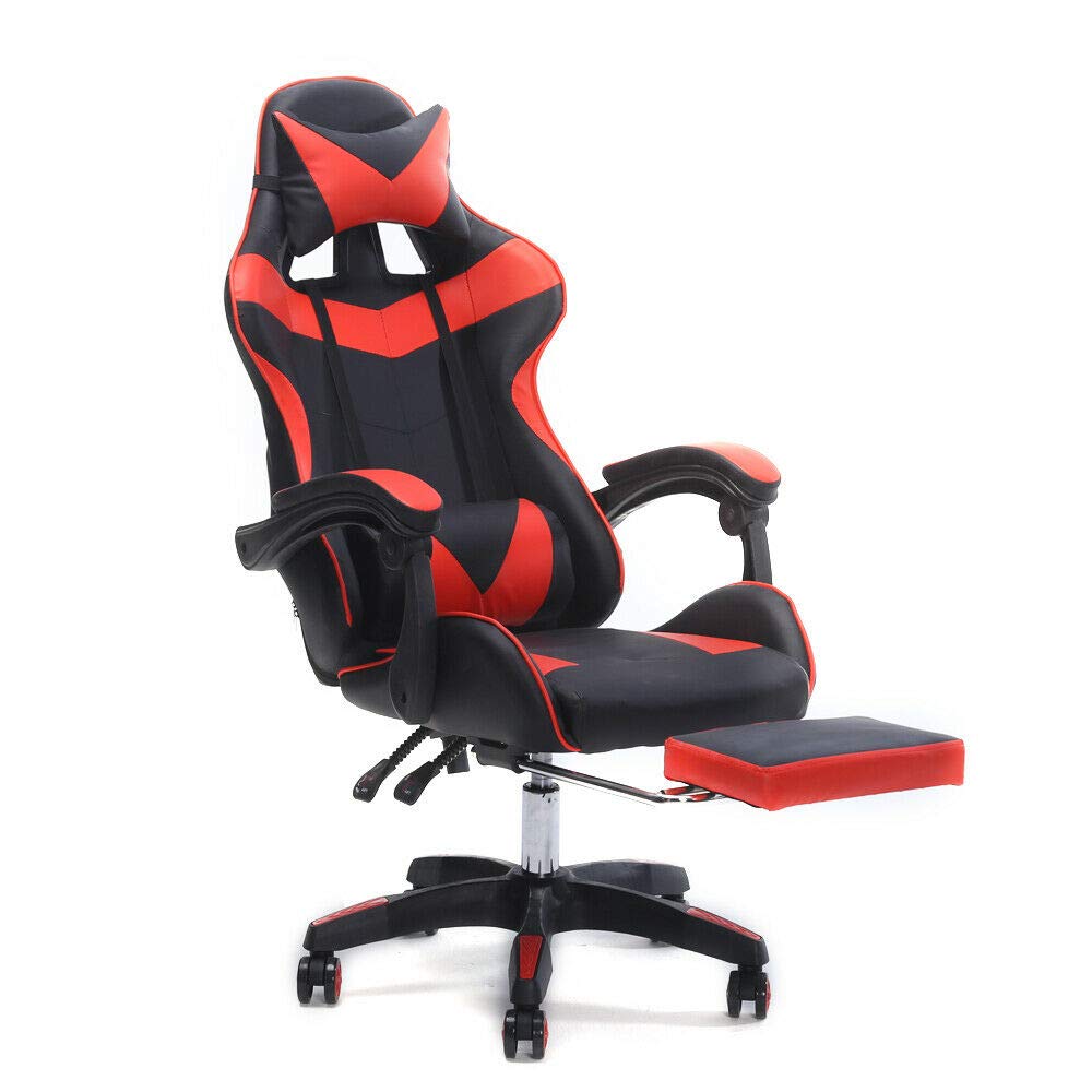 DNYSYSJ Racing Gaming Chair - Ergonomic PU Leather Office Computer Desk Chair with Adjustable Height & Angle, Heavy Duty Swivel Seat for Home & Gaming Setup (Red) - Perfect for Esports, Streaming & Long Work Sessions