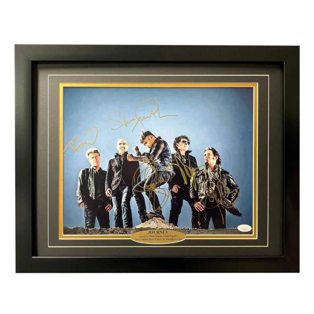 Journey Band Signed 11x14 Photo Framed with JSA COA - Neal Schon, Jonathan Cain & Ross Valory Autograph - Perfect for Music Memorabilia Collection & Rock Fan Gift