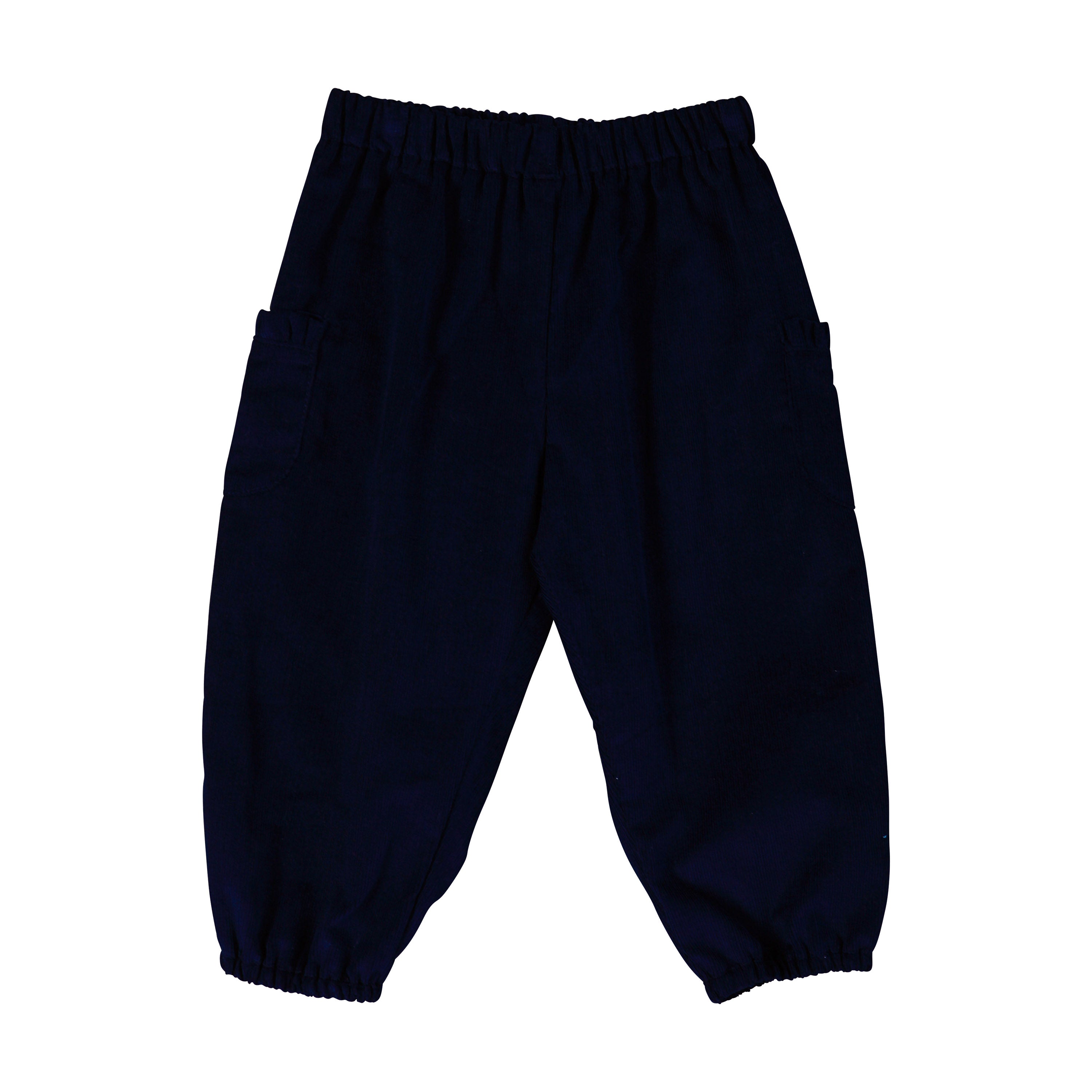 Charlotte Women's Bubble Cuff Corduroy Pants in Navy Blue - Comfortable Casual Trousers for Work, Office & Everyday Wear