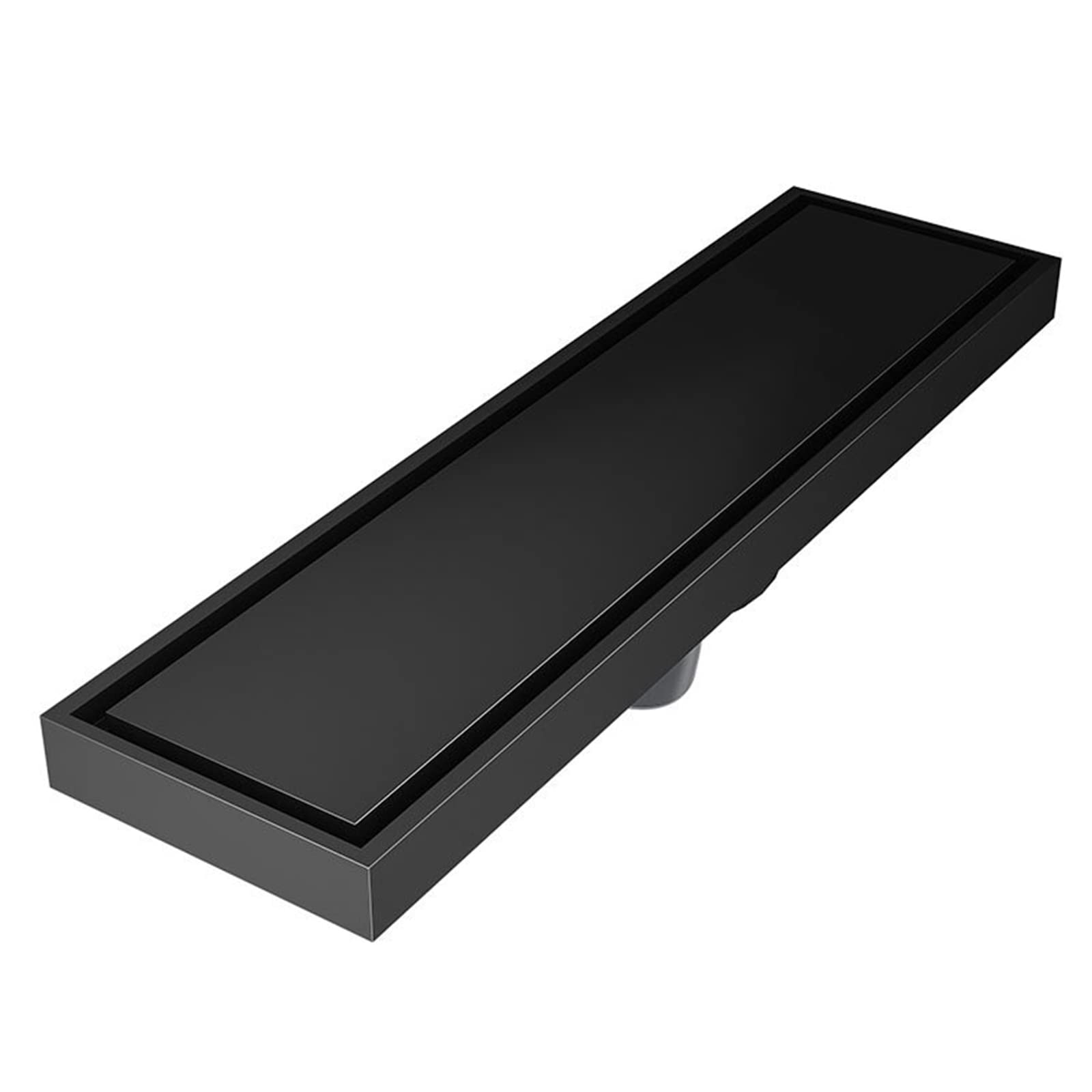 12-Inch Linear Shower Drain with Tile Insert Grate - Brass Rectangle Shower Floor Drain with Hair Strainer - Black Plated Finish Hair Catcher for Bathroom, Shower, and Wet Room Installation