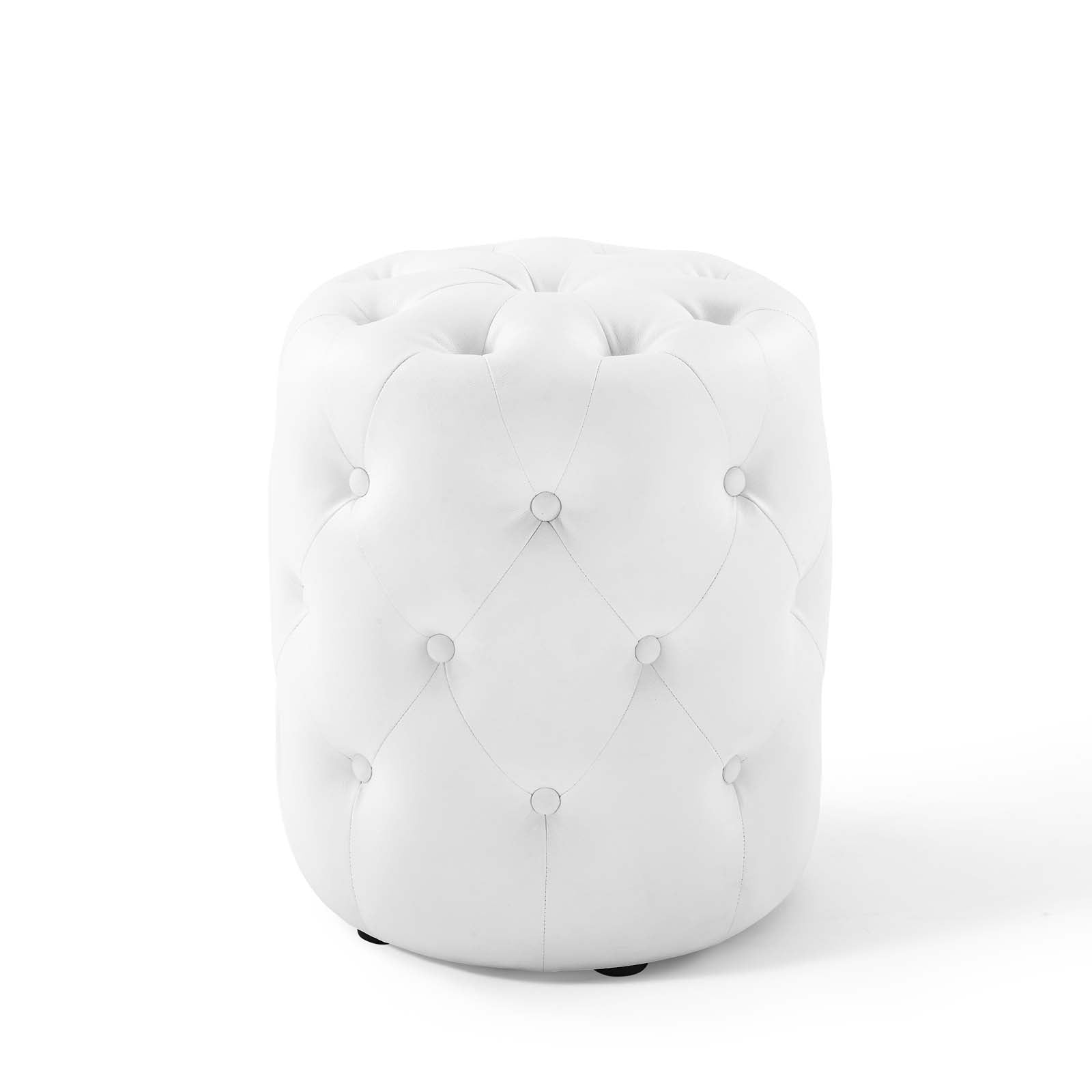 Amour Tufted Button Round Faux Leather Ottoman Stool - Footrest, Storage Pouf, Living Room Decor, Bedroom Seating - Perfect for Small Spaces & Home Decor