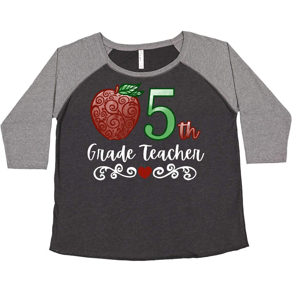 Inktastic 5th Grade Teacher T-Shirt with Red Apple Design - Women's Plus Size Comfortable Cotton Tee for School, Teaching, Gifts & Casual Wear