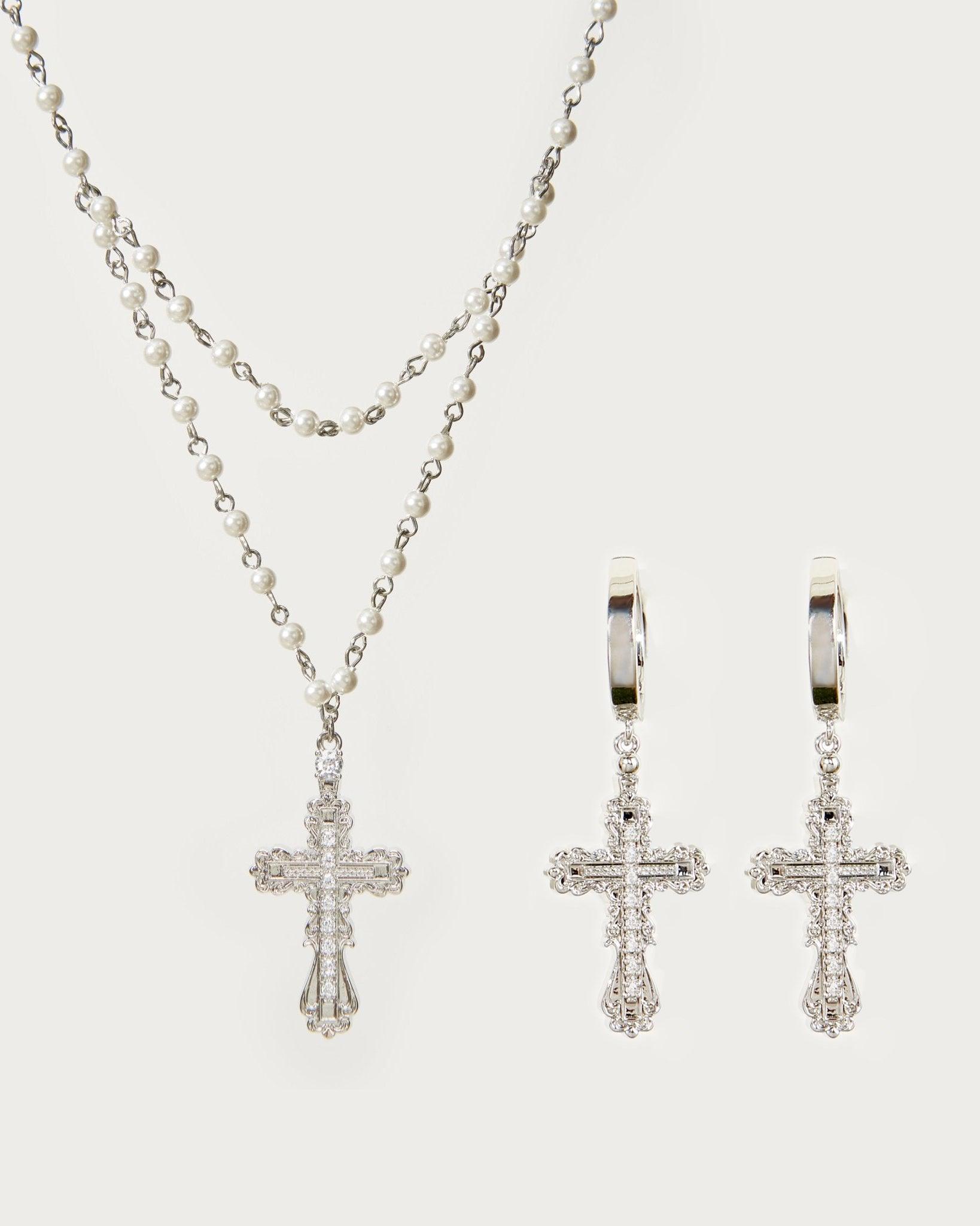 Everette Cross Set in Sterling Silver - Elegant Religious Jewelry for Women, Perfect for Church, Baptism & Everyday Wear