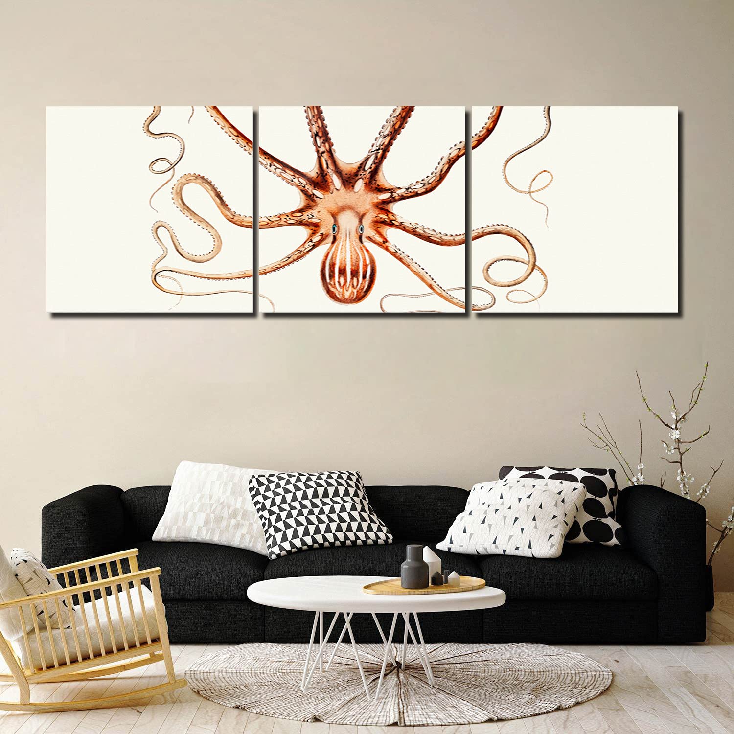 Ocean Octopus Canvas Wall Art - 3 Panel Wall Decor Painting Posters for Bedroom, Living Room & Office Decor (16