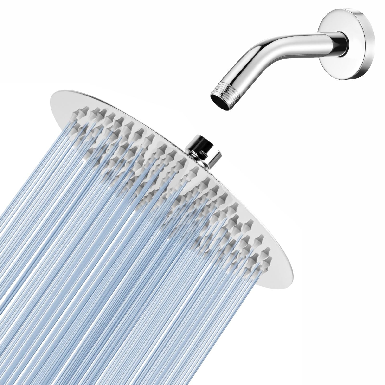 Voolan 8 Inch Rainfall Shower Head with 6 Inch Shower Arm - High Pressure Stainless Steel Showerhead for Strong Water Flow - Chrome Finish for Bathroom & Spa Relaxation - Perfect for Low Water Pressure Homes & Luxury Showers