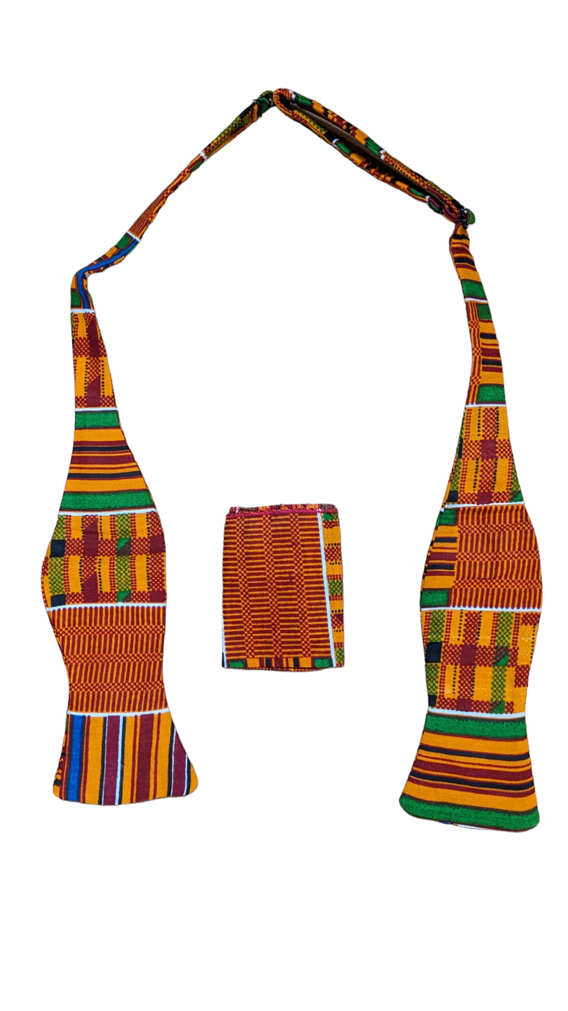 Dupsie's Zania Splendor Orange African Print Kente Bow Tie & Pocket Square Set - Handmade Self-Tie Men's Accessories for Weddings, Parties & Special Occasions