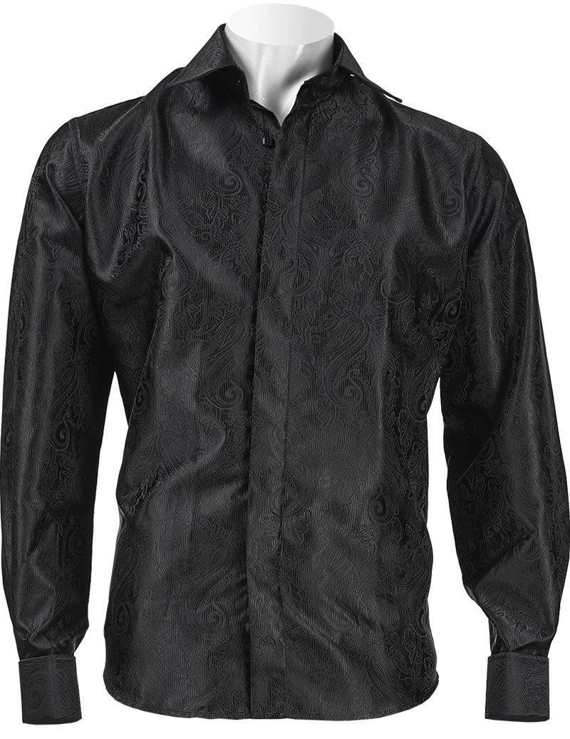 Stylish Black Paisley Jacquard Long Sleeve Shirt for Men - Perfect for Casual Wear, Office Outfits & Date Nights