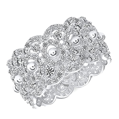 12.50mm Eternity Wedding Band Ring - 3.0ctw Diamonds in .925 Sterling Silver & White Gold Rhodium - Perfect for Anniversaries, Engagements & Special Occasions