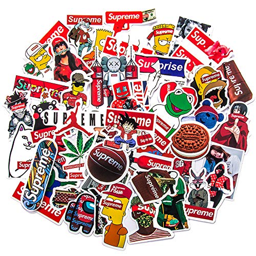 50 Pack Cool Brand Stickers - Waterproof Vinyl Decals for Laptop, Computer, Skateboard, Helmet & Water Bottles | Hypebeast & Supreme Style - Perfect for DIY Customization, School Supplies & Urban Fashion Accessories