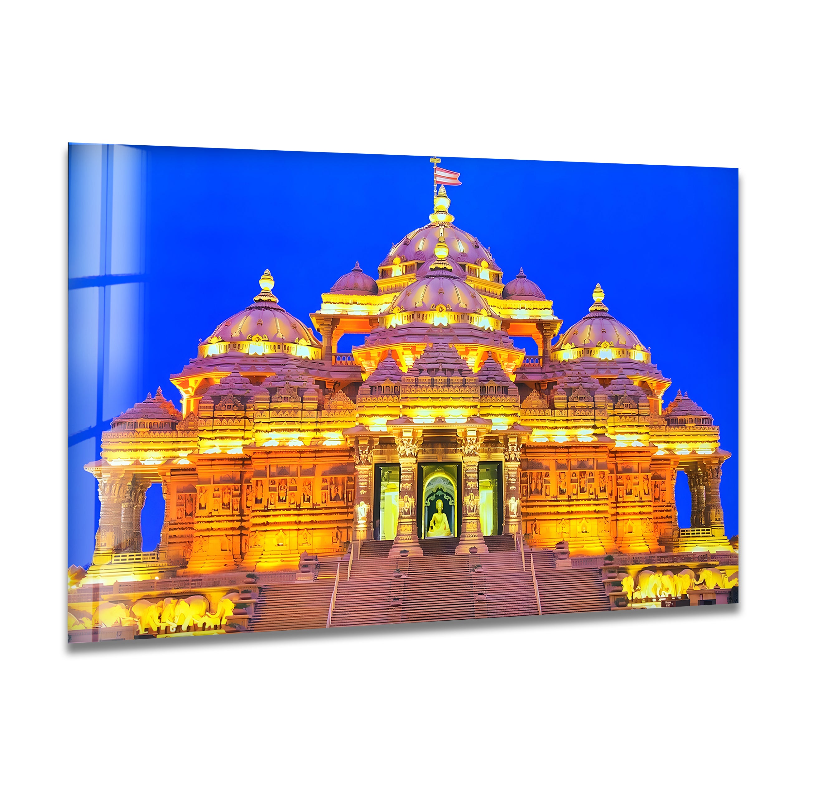 Akshardham Temple Stunning Night View Glass Wall Art - Perfect for Home Decor, Office, and Meditation Spaces