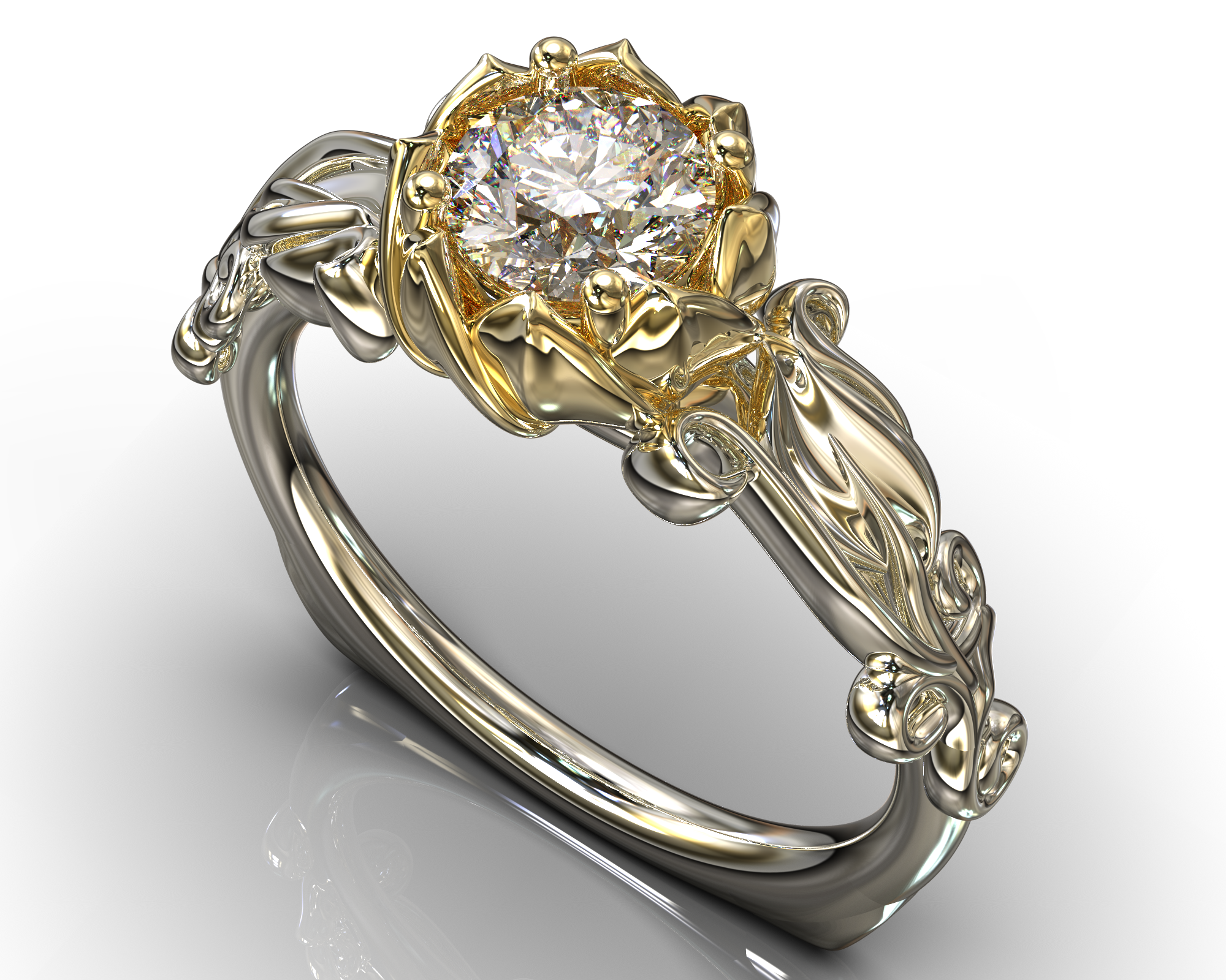 Lotus Flower Two Tone Gold Solitaire Engagement Ring for Women - 14K Rose & White Gold Wedding Band, Elegant Bridal Jewelry Gift for Her - Perfect for Proposals, Anniversaries, and Special Occasions