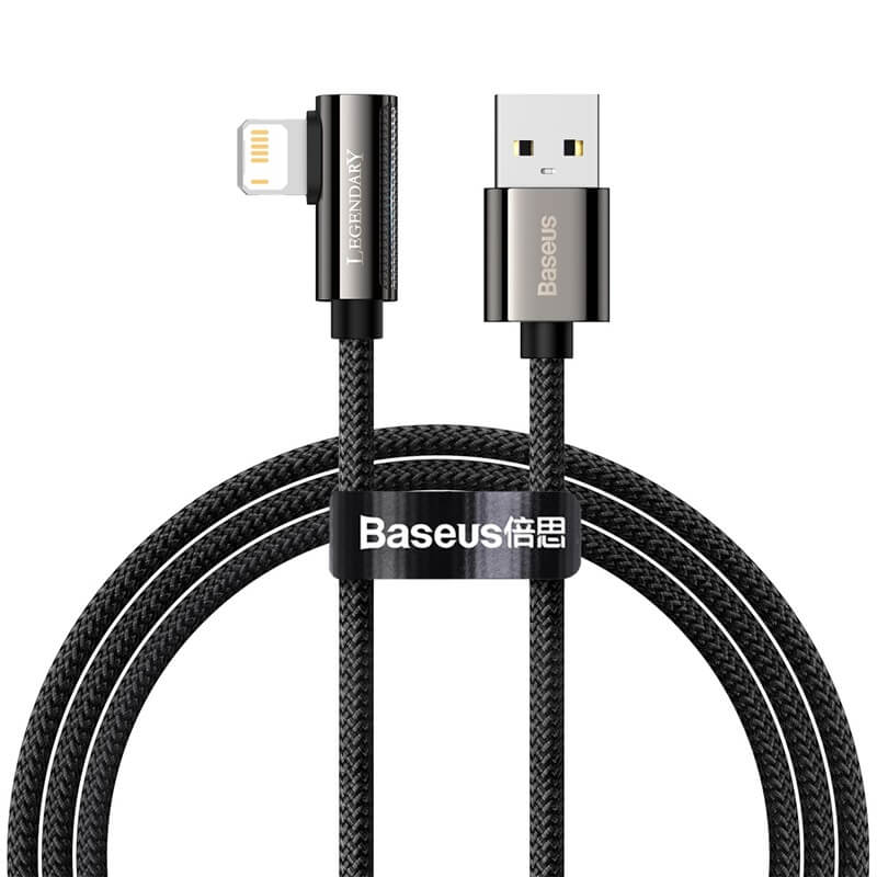 BASEUS 1M 90° Elbow USB to Lightning Cable (2.4A Fast Charging) - Durable L-Shaped iPhone Charger for iPhone 14/13/12/11/X/8 | Perfect for Gaming, Driving & Bedside Charging