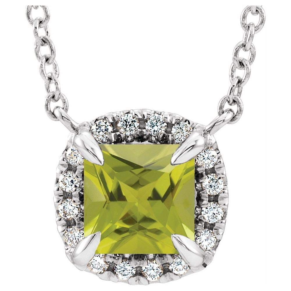 925 Sterling Silver Peridot and Diamond Pendant Necklace - 18